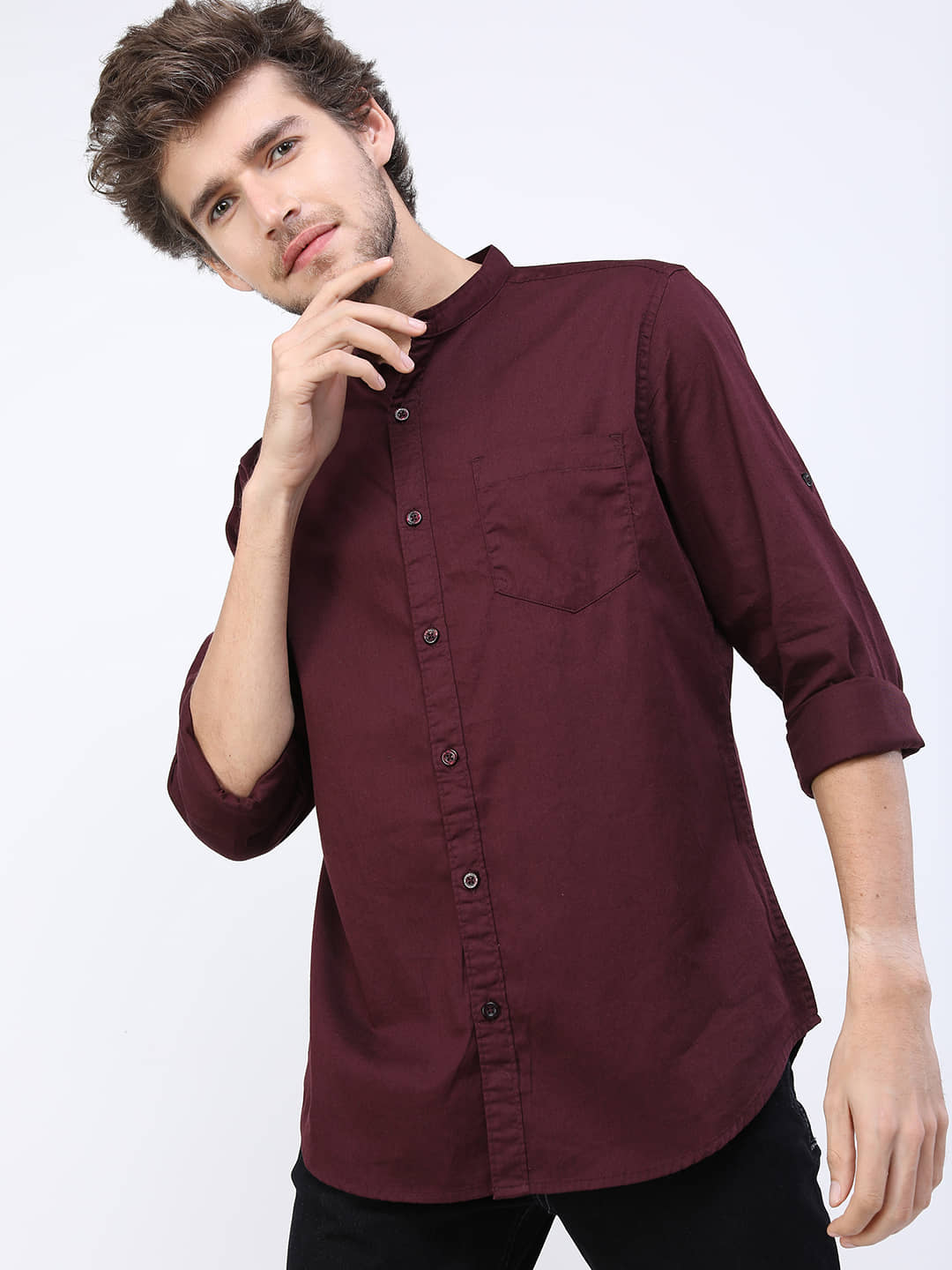 Highlander 100% Cotton Slim Fit Solids Full Sleeves Men's Casual Shirt - Coffee ( Pack of 1 )