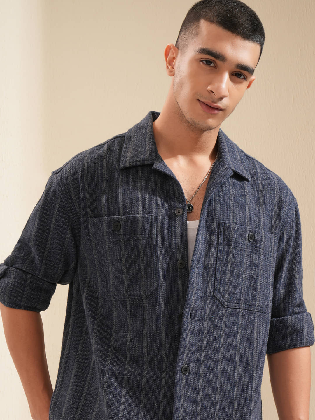 Highlander Cotton Blend Oversized Fit Striped Full Sleeves Men's Casual Shirt - Multicolor ( Pack of 1 )