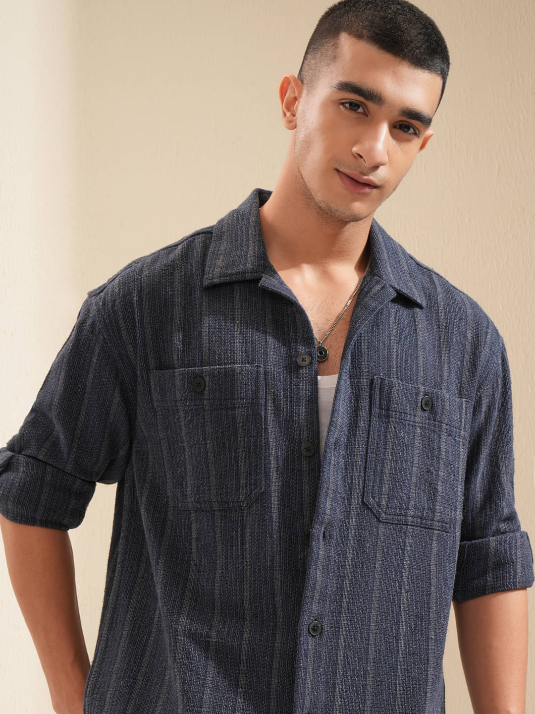    			Highlander Cotton Blend Oversized Fit Striped Full Sleeves Men's Casual Shirt - Multicolor ( Pack of 1 )
