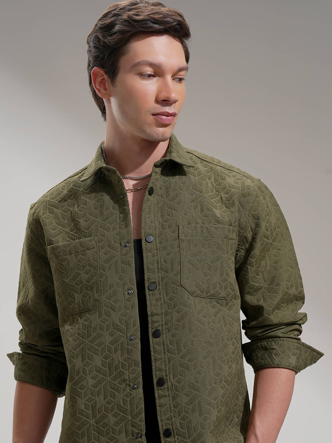 Highlander Cotton Blend Relaxed Fit Self Design Full Sleeves Men's Casual Shirt - Olive ( Pack of 1 ) Highlander Cotton Blend Relaxed Fit Self Design Full Sleeves Men's Casual Shirt - Olive ( Pack of 1 )