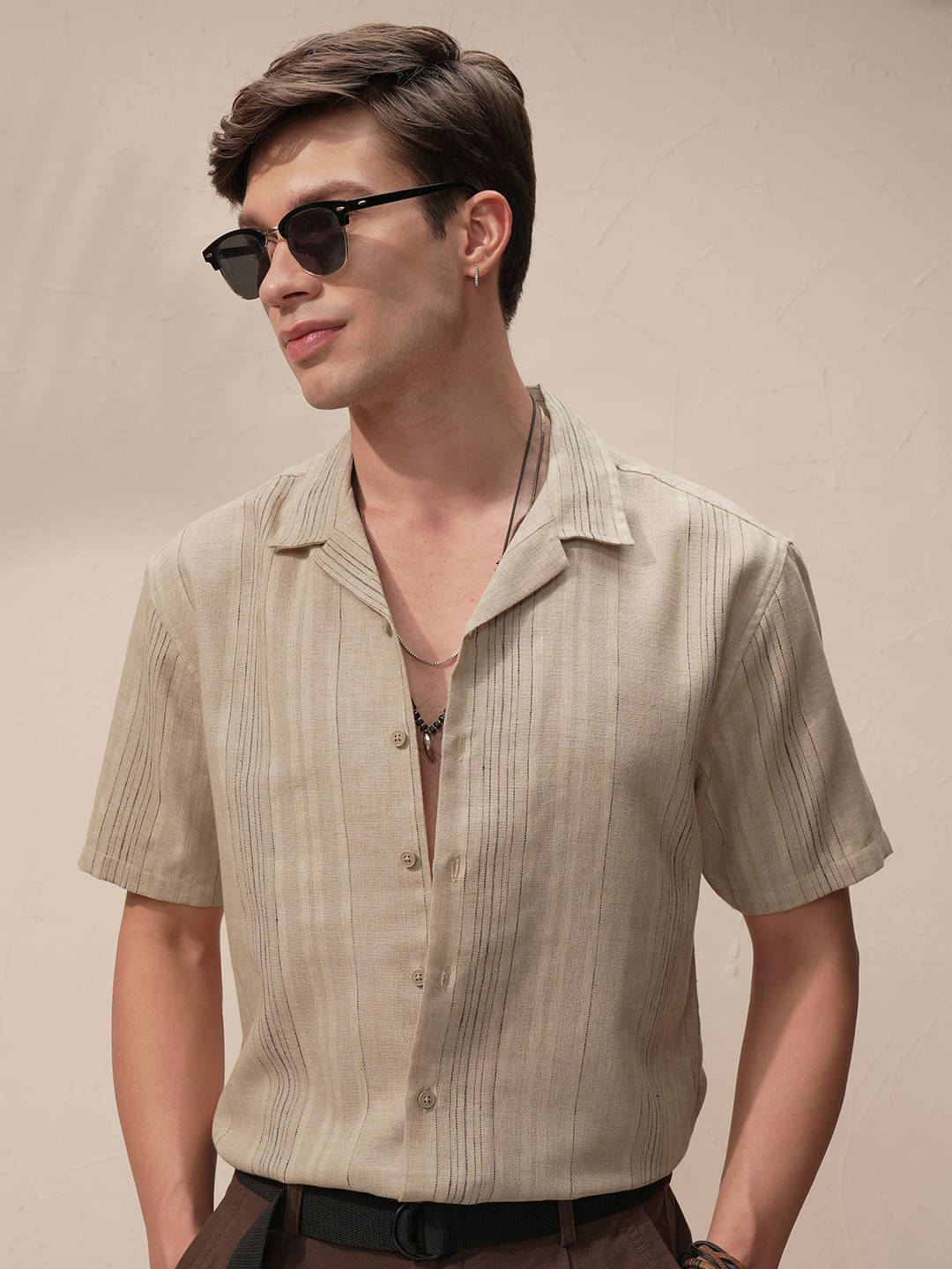 Highlander Cotton Blend Relaxed Fit Striped Half Sleeves Men's Casual Shirt - Khaki ( Pack of 1 ) Highlander Cotton Blend Relaxed Fit Striped Half Sleeves Men's Casual Shirt - Khaki ( Pack of 1 )
