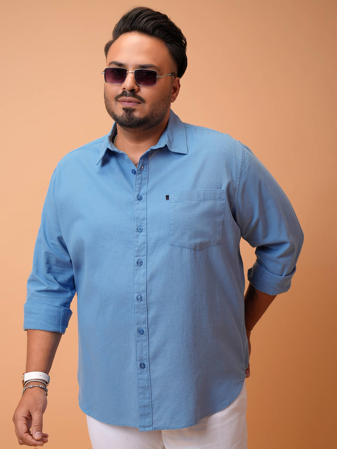     			Highlander Cotton Blend Relaxed Fit Solids Full Sleeves Men's Casual Shirt - Blue ( Pack of 1 )