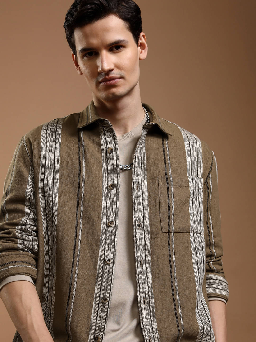    			Highlander Cotton Blend Relaxed Fit Checks Full Sleeves Men's Casual Shirt - Brown ( Pack of 1 )