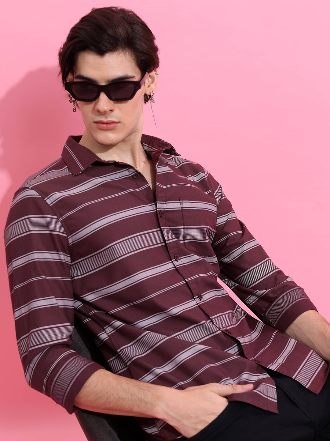 Highlander Cotton Blend Slim Fit Striped Full Sleeves Men's Casual Shirt - Brown ( Pack of 1 ) Highlander Cotton Blend Slim Fit Striped Full Sleeves Men's Casual Shirt - Brown ( Pack of 1 )