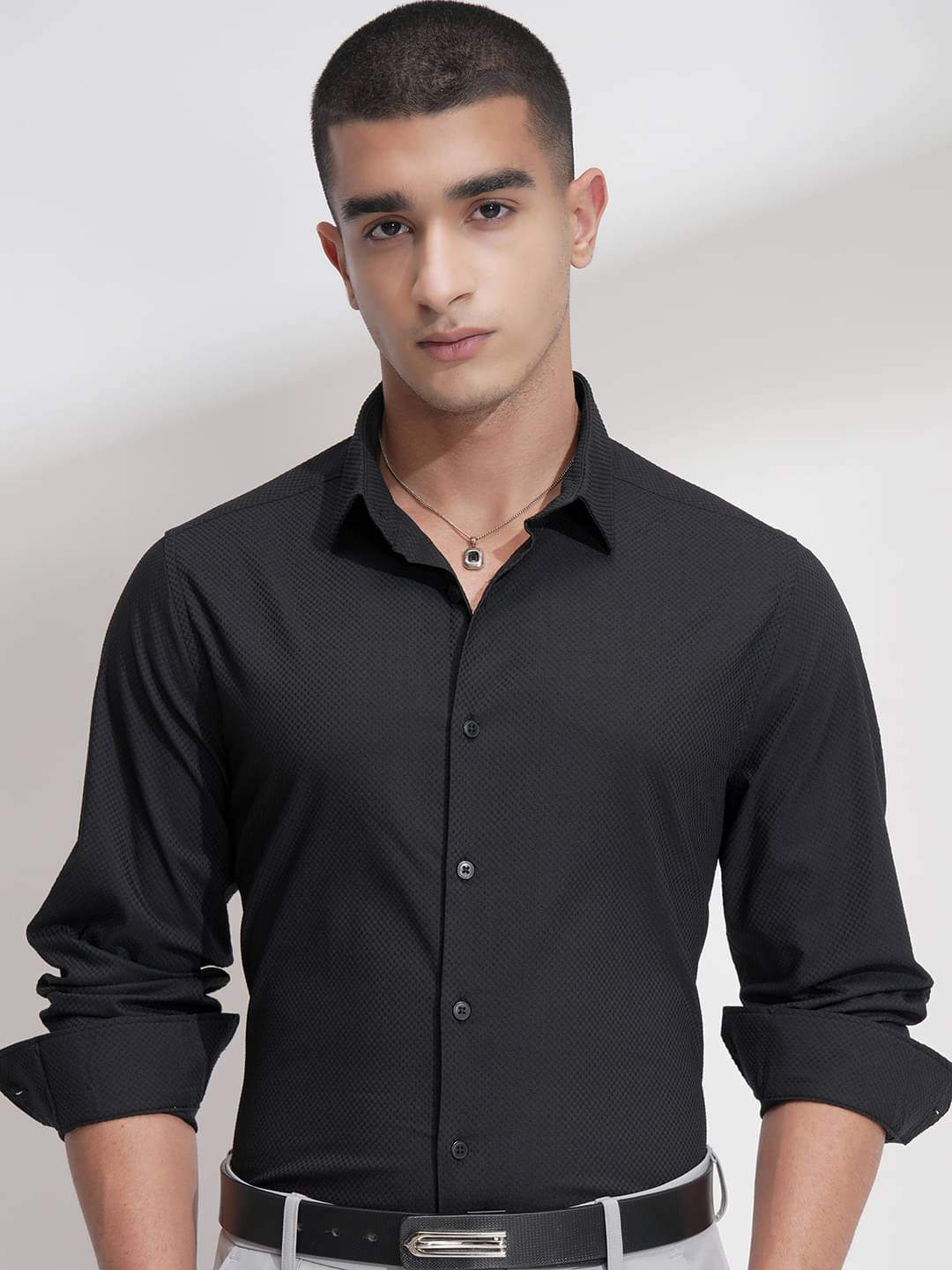 Highlander Cotton Blend Slim Fit Self Design Full Sleeves Men's Casual Shirt - Black ( Pack of 1 ) Highlander Cotton Blend Slim Fit Self Design Full Sleeves Men's Casual Shirt - Black ( Pack of 1 )