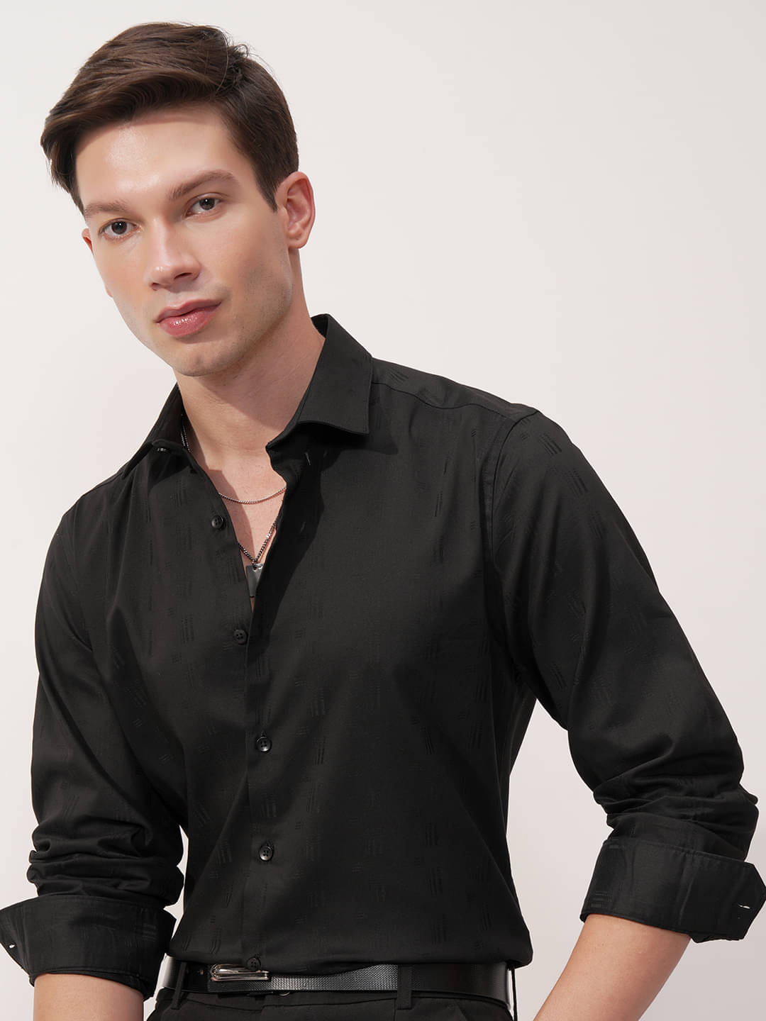 Highlander Cotton Blend Slim Fit Self Design Full Sleeves Men's Casual Shirt - Black ( Pack of 1 )     			Highlander Cotton Blend Slim Fit Self Design Full Sleeves Men's Casual Shirt - Black ( Pack of 1 )