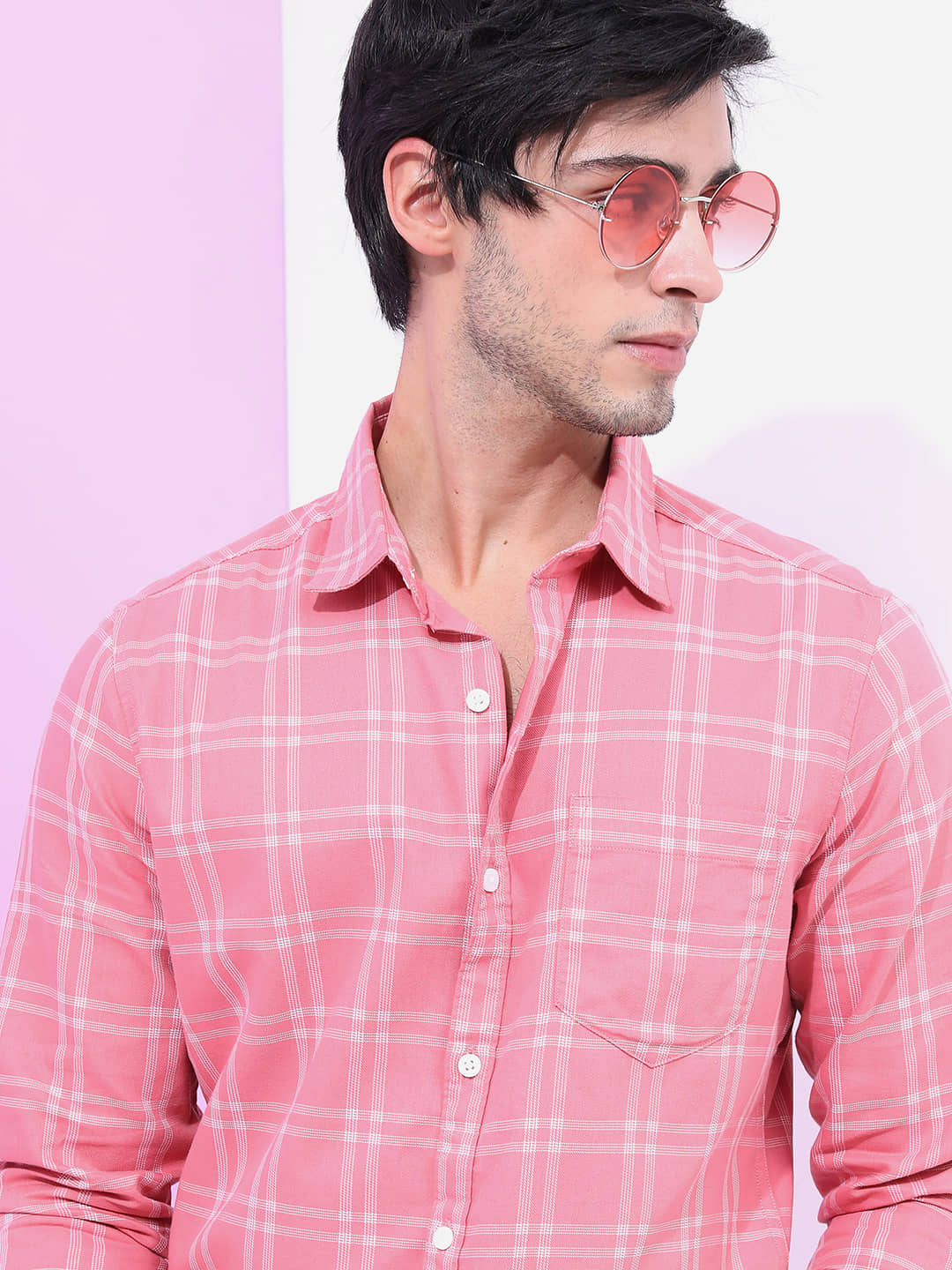 Highlander Cotton Blend Slim Fit Checks Full Sleeves Men's Casual Shirt - Peach ( Pack of 1 )