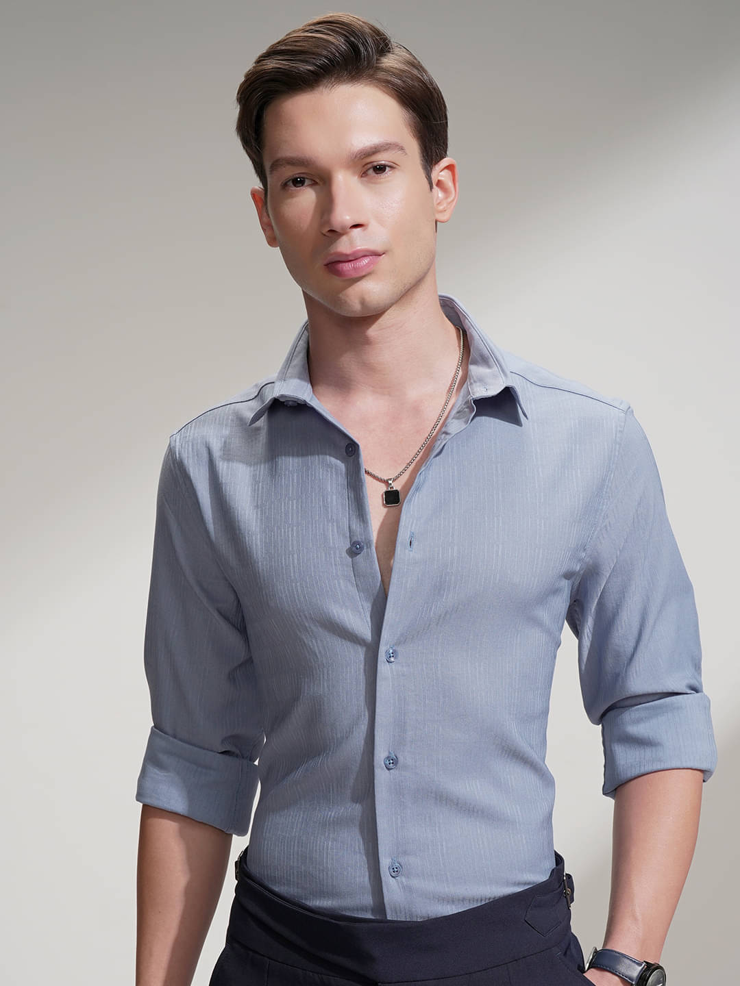 Highlander Cotton Blend Slim Fit Self Design Full Sleeves Men's Casual Shirt - Blue ( Pack of 1 )     			Highlander Cotton Blend Slim Fit Self Design Full Sleeves Men's Casual Shirt - Blue ( Pack of 1 )