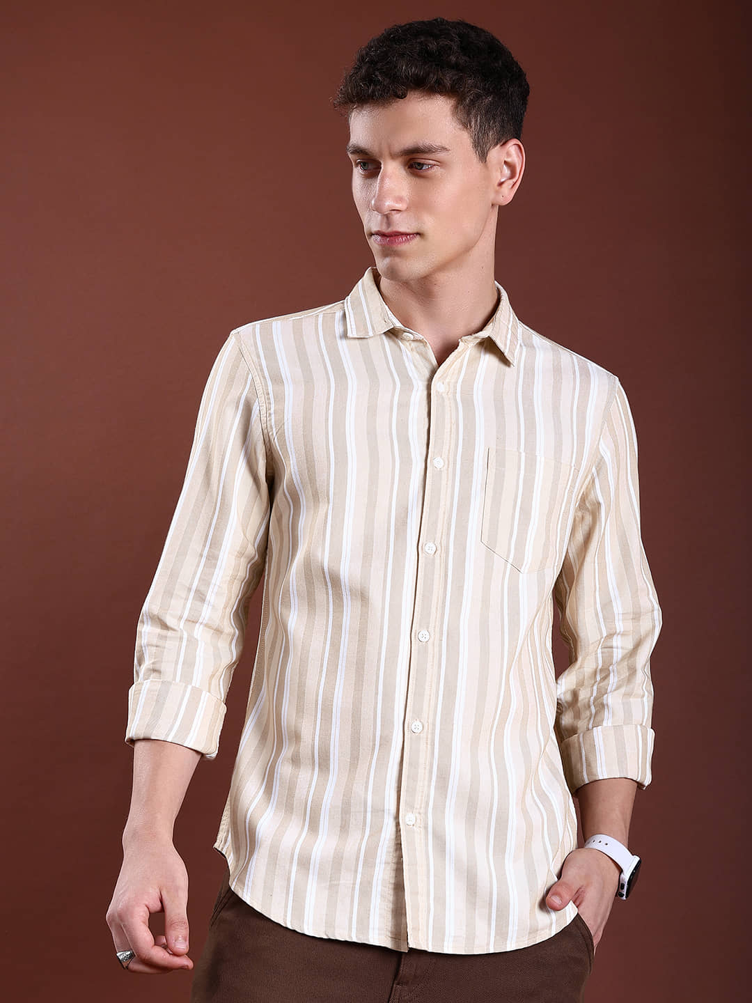 Highlander Cotton Blend Slim Fit Striped Full Sleeves Men's Casual Shirt - Multicolor ( Pack of 1 )