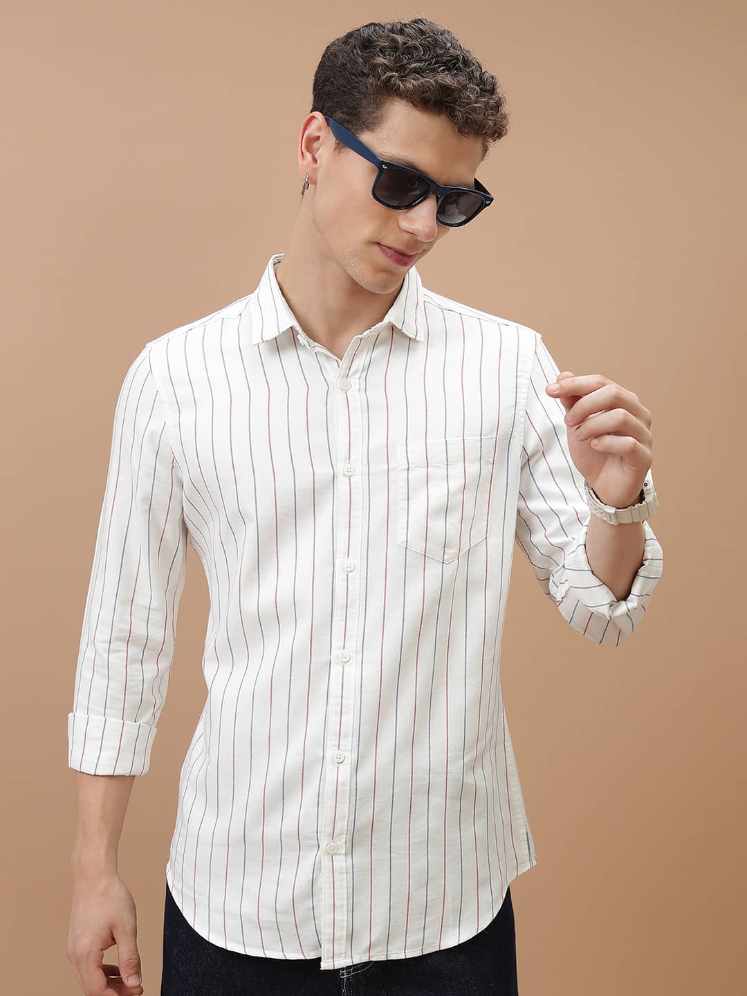 Highlander Cotton Blend Slim Fit Striped Full Sleeves Men's Casual Shirt - Multicolor ( Pack of 1 )