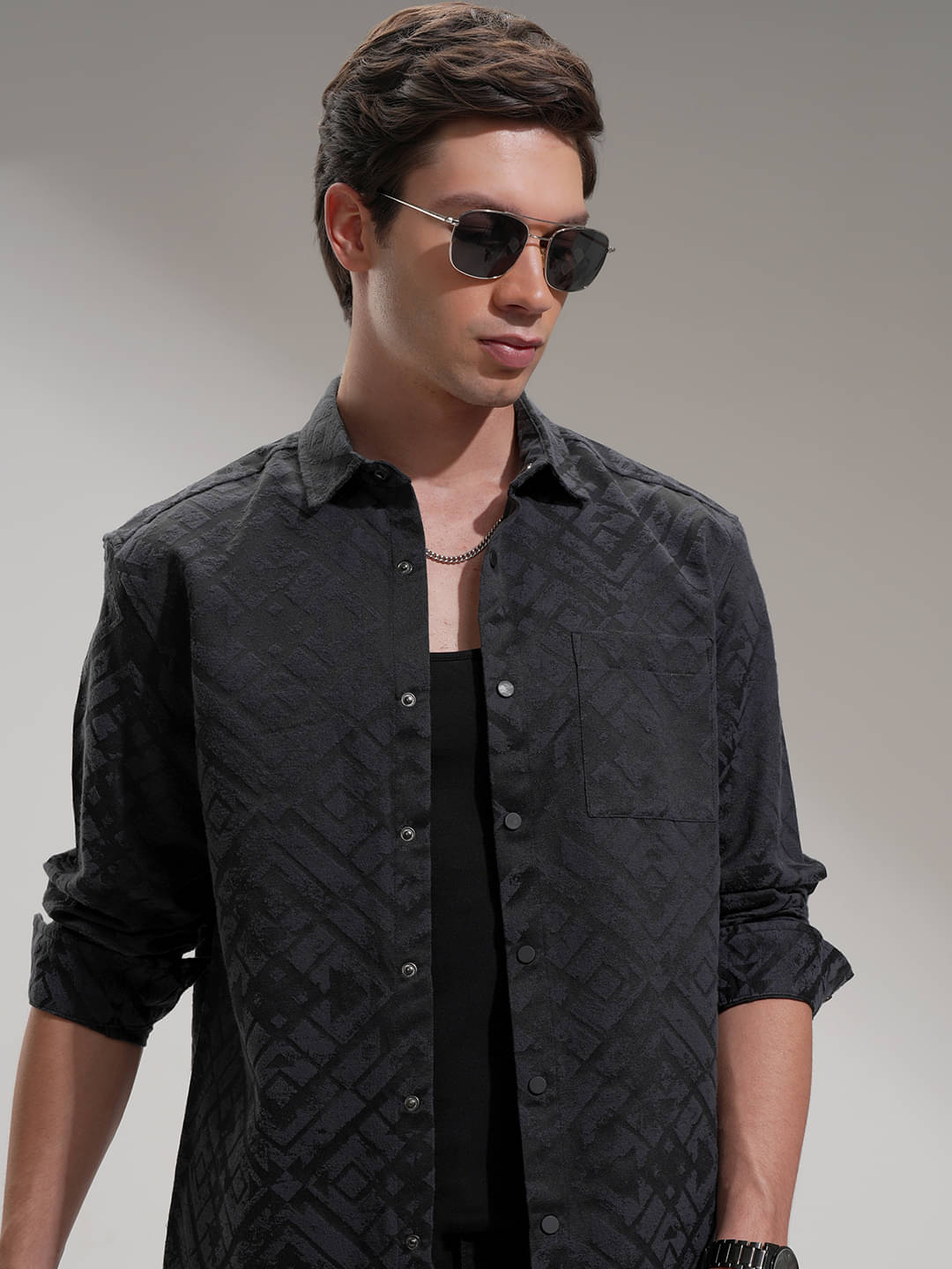     			Highlander Poly Cotton Relaxed Fit Self Design Full Sleeves Men's Casual Shirt - Multicolor ( Pack of 1 )