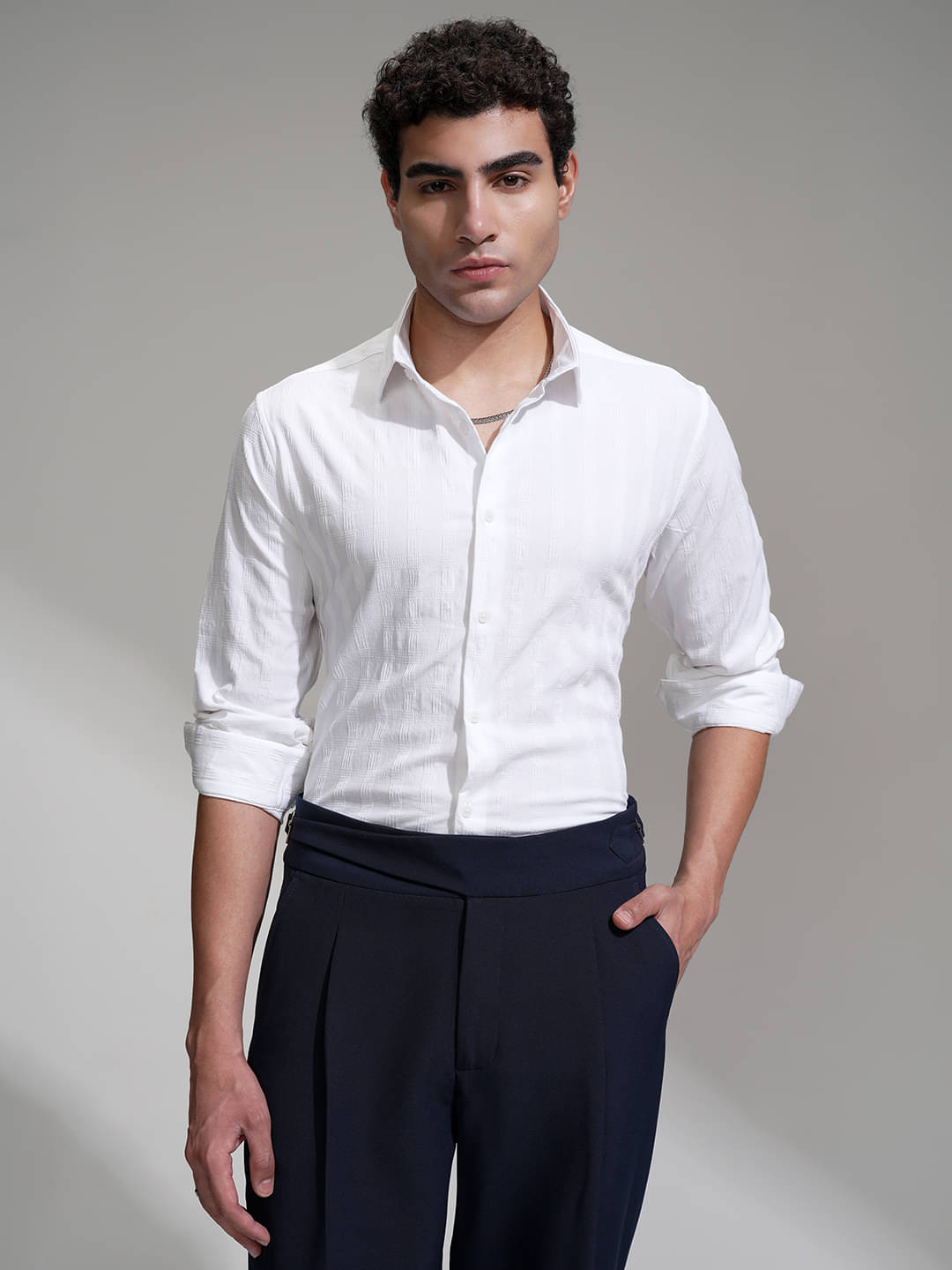 Highlander Poly Cotton Slim Fit Self Design Full Sleeves Men's Casual Shirt - White ( Pack of 1 ) Highlander Poly Cotton Slim Fit Self Design Full Sleeves Men's Casual Shirt - White ( Pack of 1 )