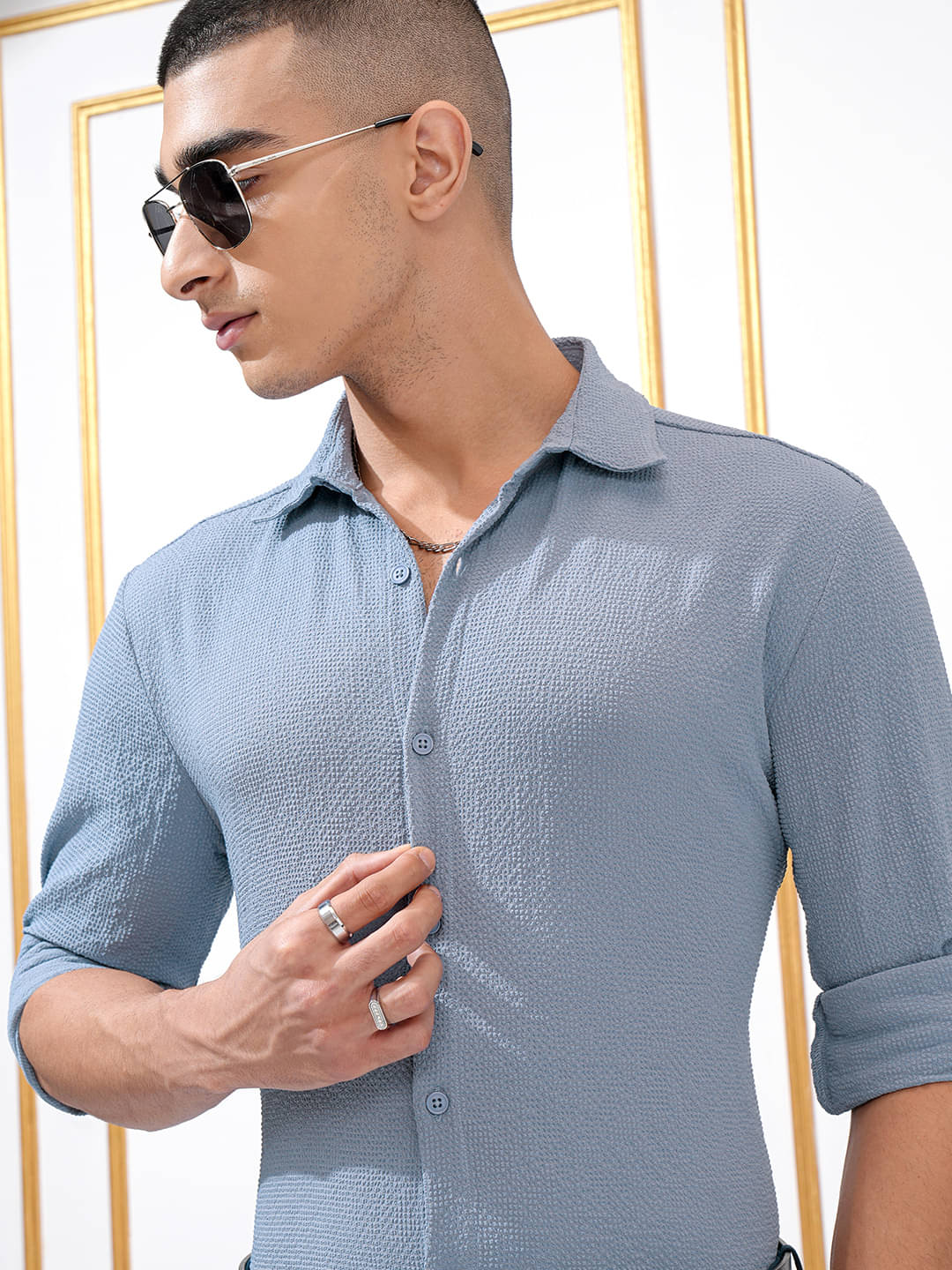     			Highlander Polyester Regular Fit Solids Full Sleeves Men's Casual Shirt - Blue ( Pack of 1 )