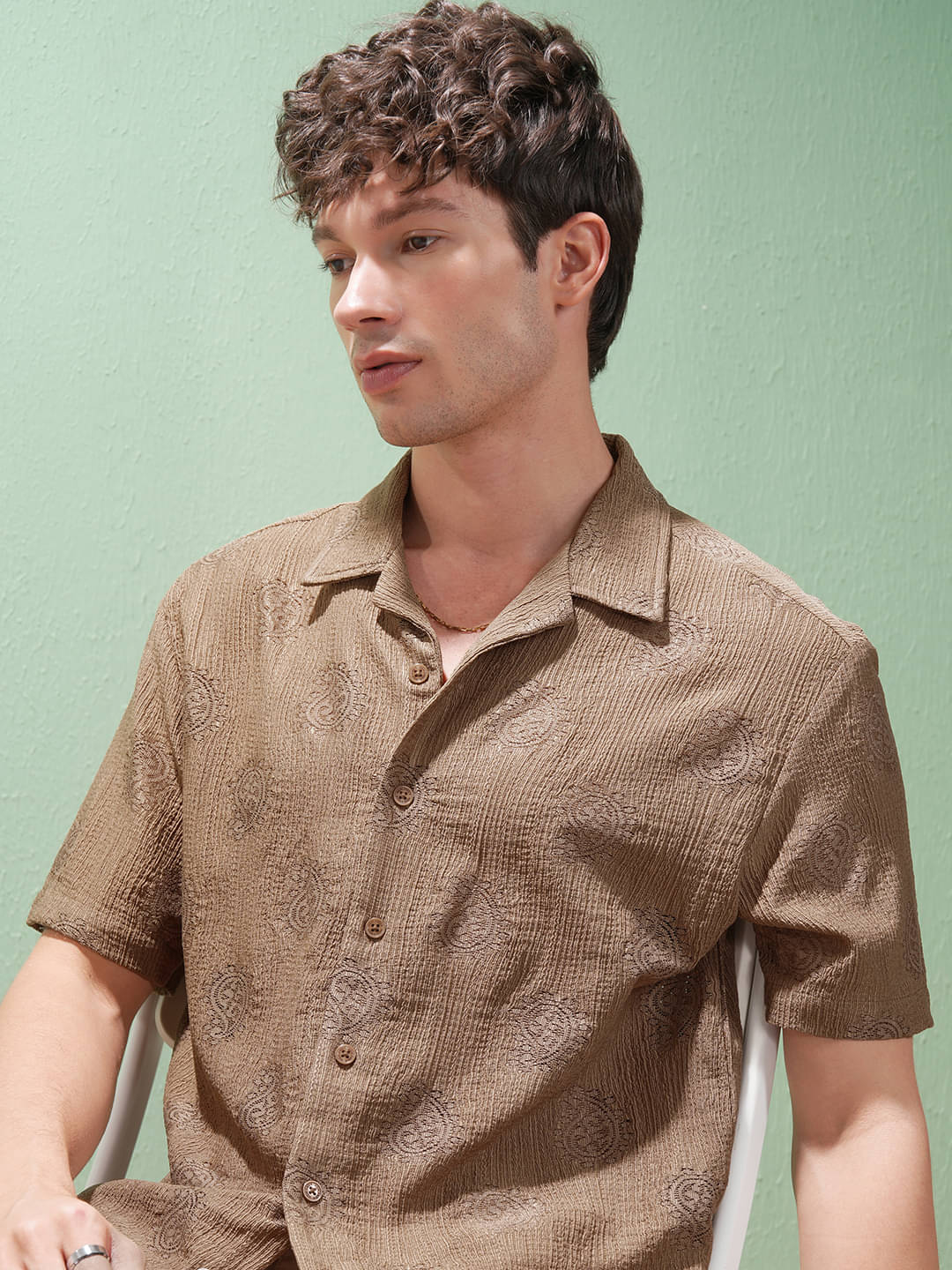 Highlander Polyester Relaxed Fit Self Design Half Sleeves Men's Casual Shirt - Tan ( Pack of 1 ) Highlander Polyester Relaxed Fit Self Design Half Sleeves Men's Casual Shirt - Tan ( Pack of 1 )