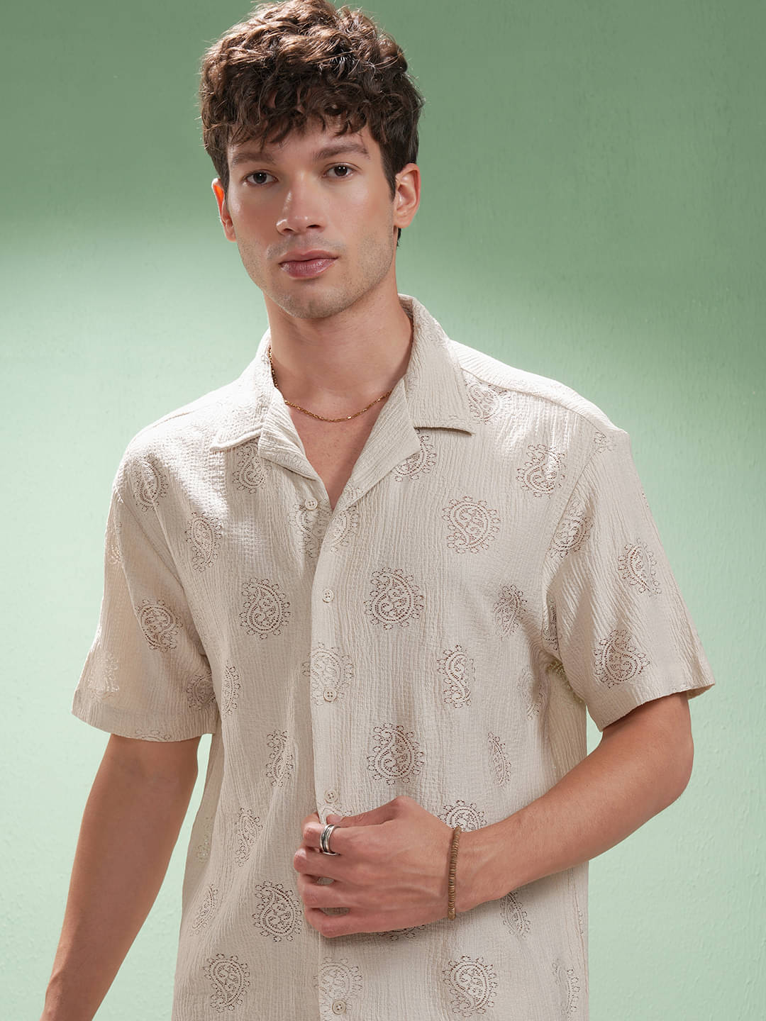 Highlander Polyester Relaxed Fit Self Design Half Sleeves Men's Casual Shirt - Beige ( Pack of 1 ) Highlander Polyester Relaxed Fit Self Design Half Sleeves Men's Casual Shirt - Beige ( Pack of 1 )