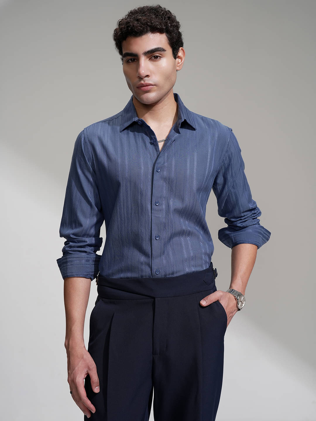     			Highlander Rayon Flex Slim Fit Striped Full Sleeves Men's Casual Shirt - Blue ( Pack of 1 )