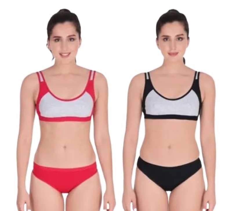 Ishant Pack of 2 Cotton Bra & Panty Set For Women ( Black,Red ) Ishant Pack of 2 Cotton Bra & Panty Set For Women ( Black,Red )