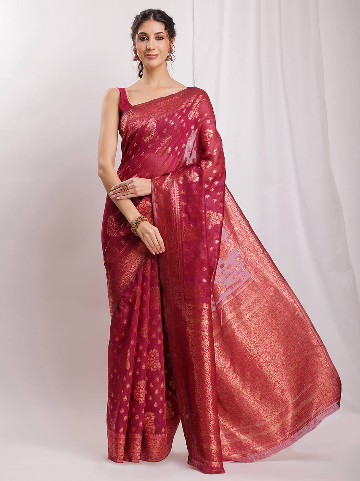 Janasya Silk Blend Woven Banarasi saree With Unstitched Blouse Piece ( Pink ) Janasya Silk Blend Woven Banarasi saree With Unstitched Blouse Piece ( Pink )