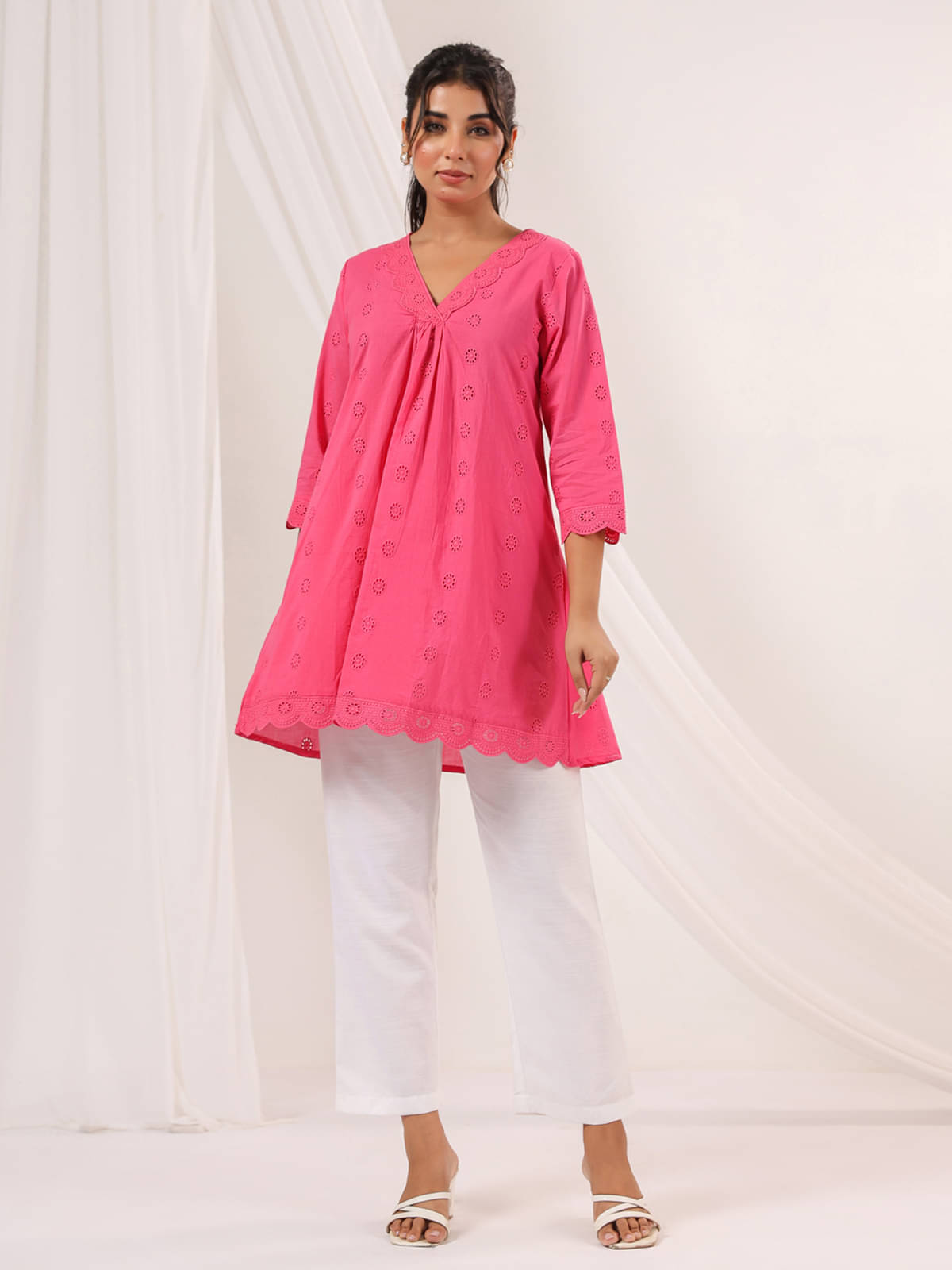 Janasya Women's Cotton Tunic ( Pink )     			Janasya Women's Cotton Tunic ( Pink )