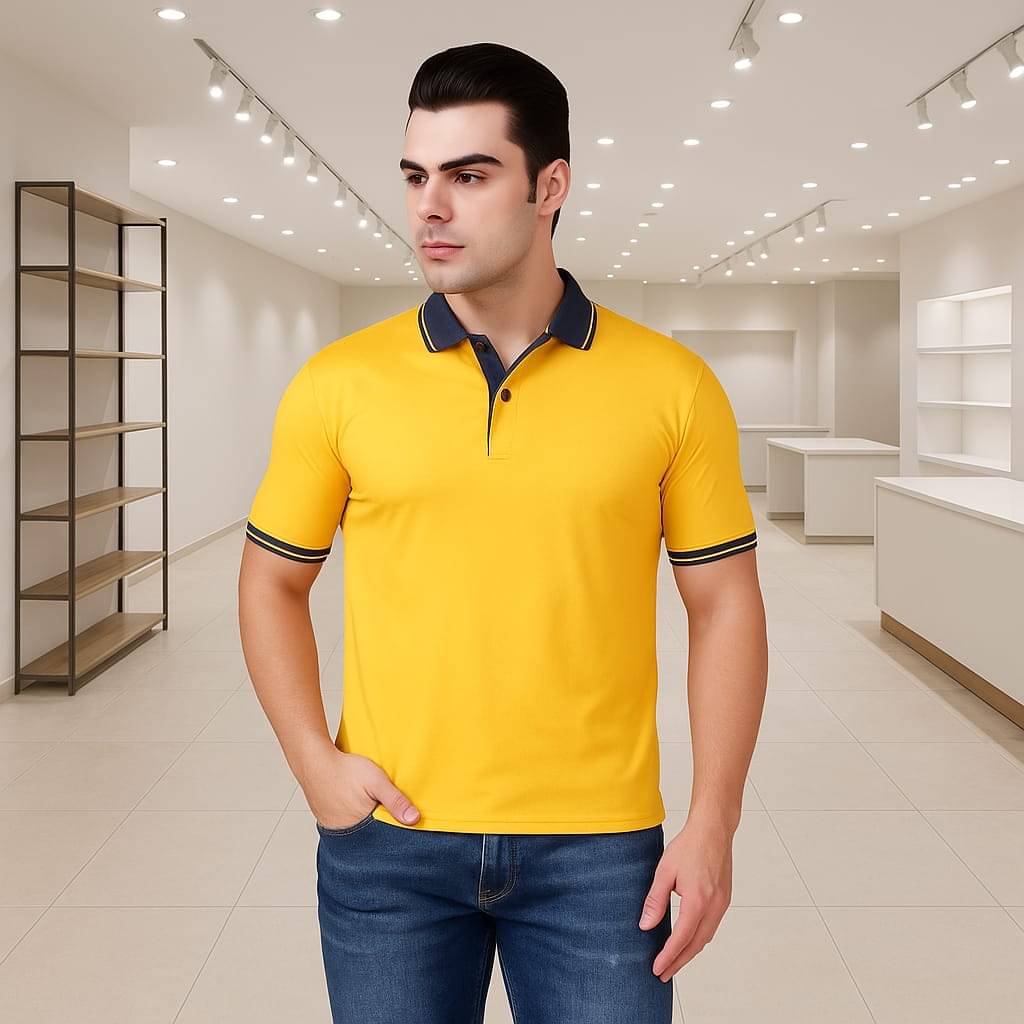 KETEX Men Cotton Blend Slim Fit Solid Polo T Shirt ( Yellow ) KETEX Men Cotton Blend Slim Fit Solid Polo T Shirt ( Yellow )