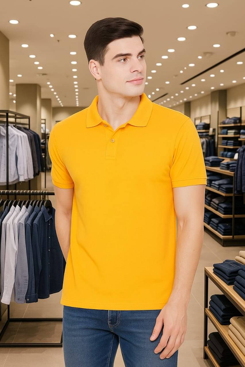 KETEX Men Cotton Blend Slim Fit Solid Polo T Shirt ( Yellow ) KETEX Men Cotton Blend Slim Fit Solid Polo T Shirt ( Yellow )