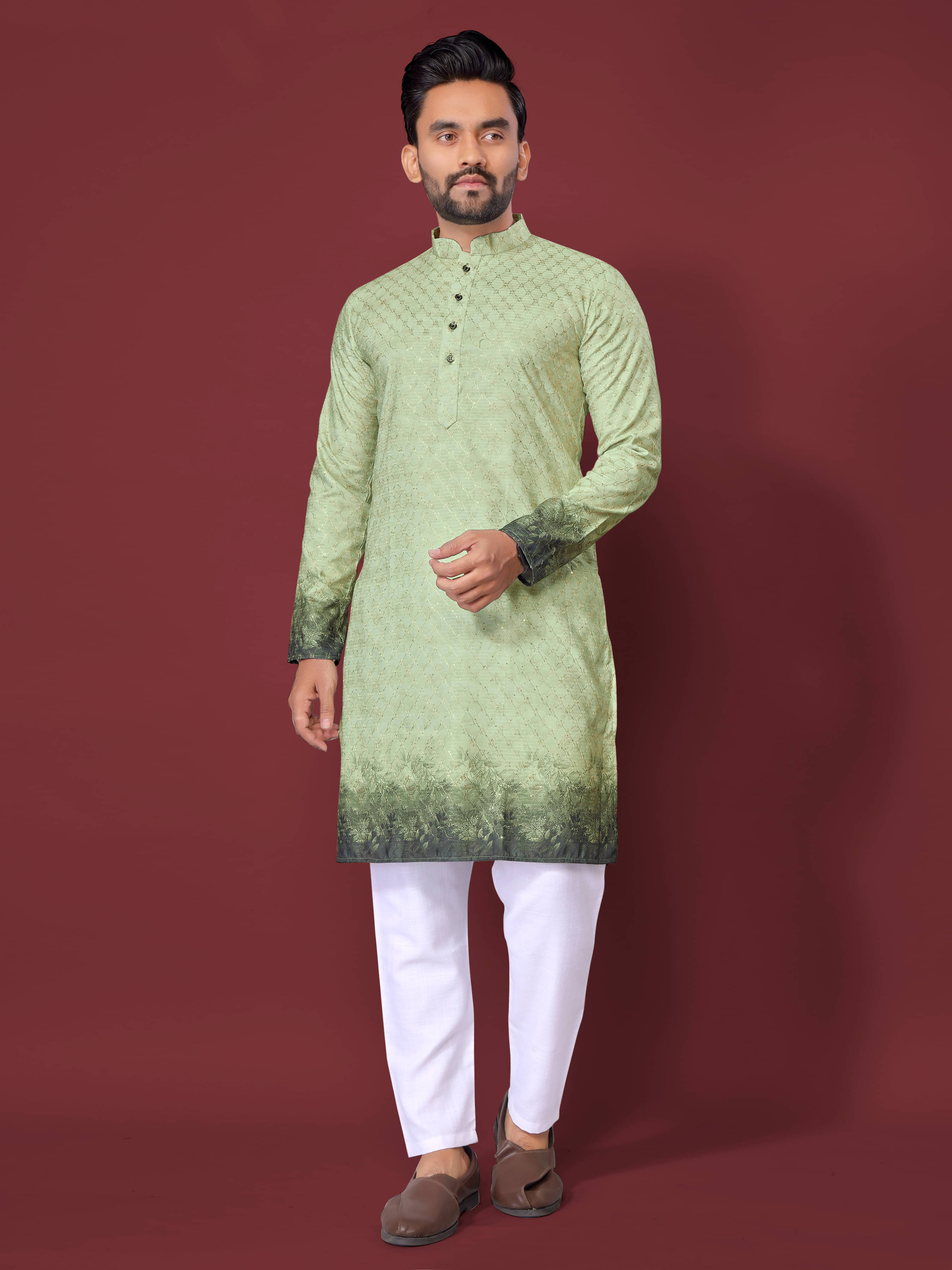    			KRIJET Green Cotton Men's Regular Kurta ( Pack of 1 )