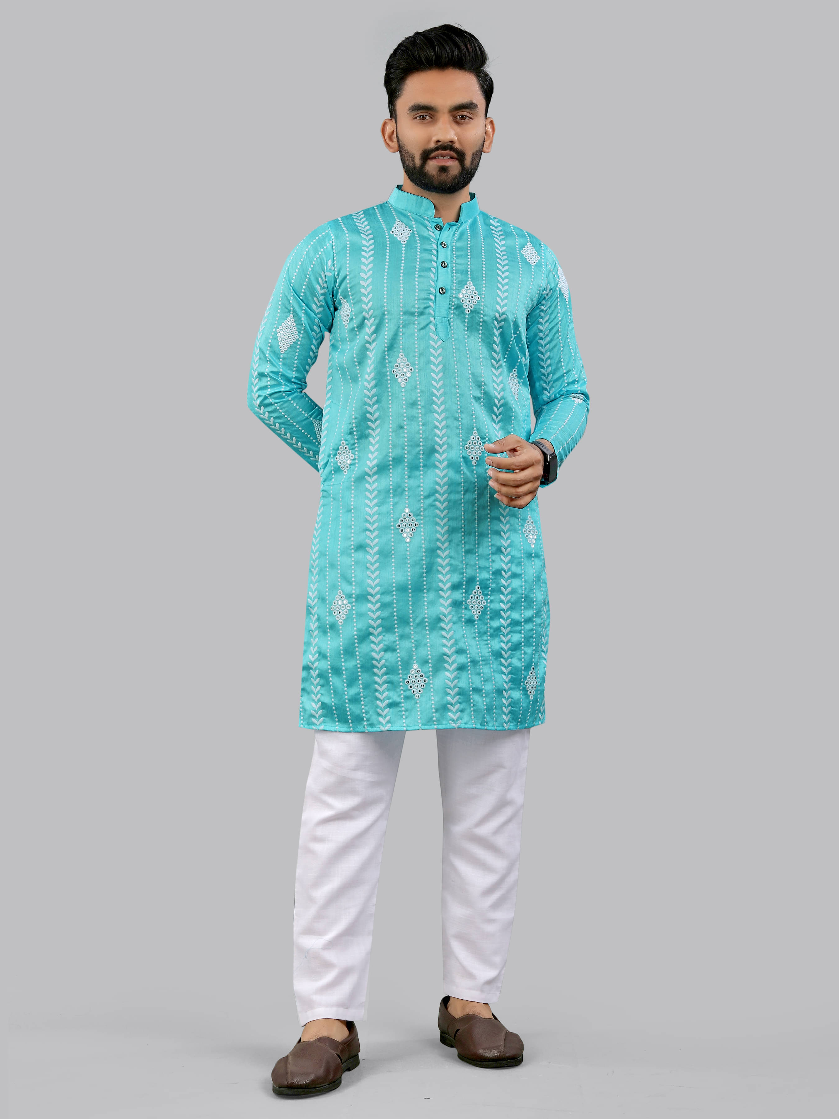     			KRIJET Light Blue Cotton Men's Regular Kurta ( Pack of 1 )