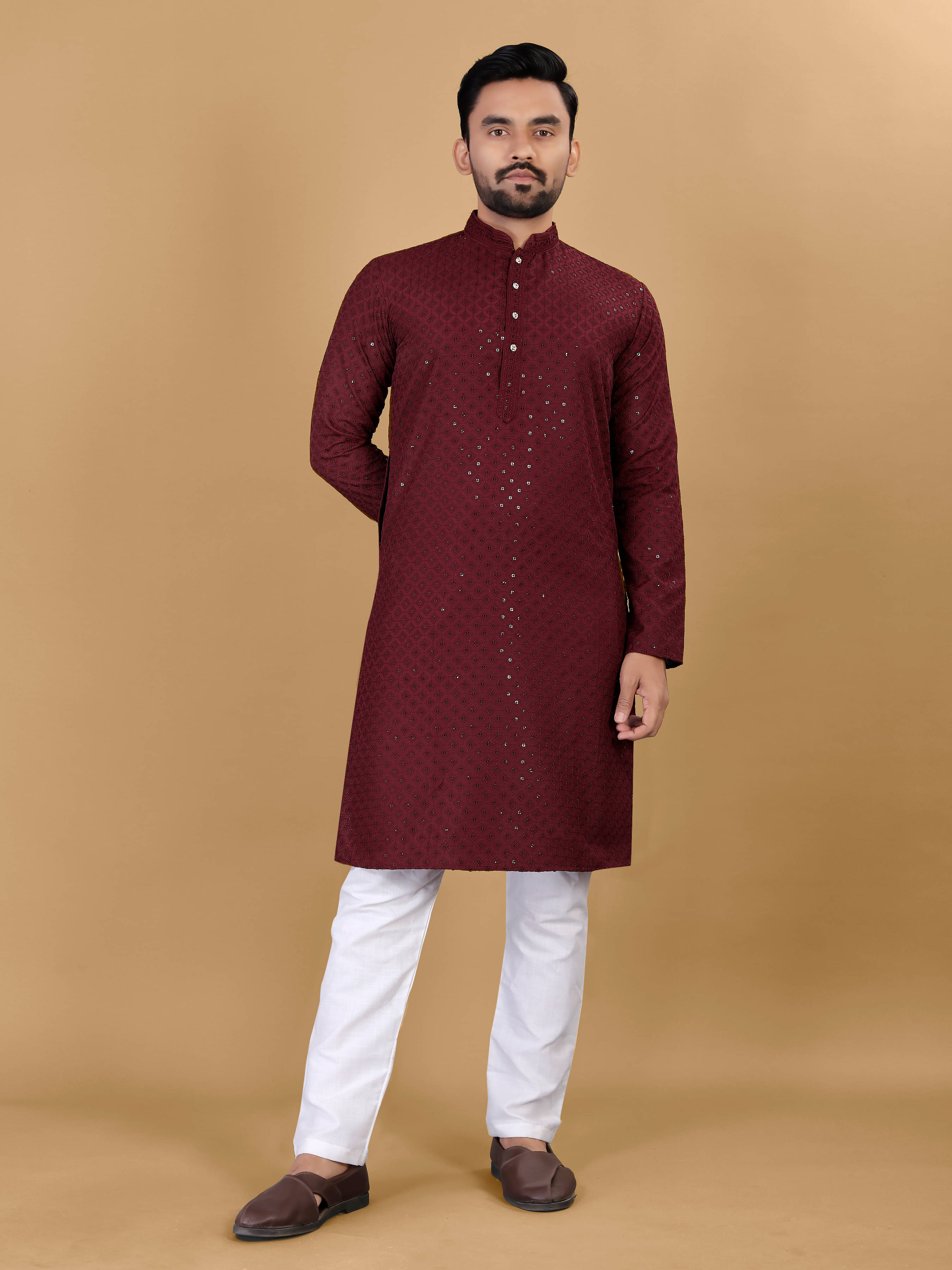     			KRIJET Maroon Cotton Men's Regular Kurta ( Pack of 1 )