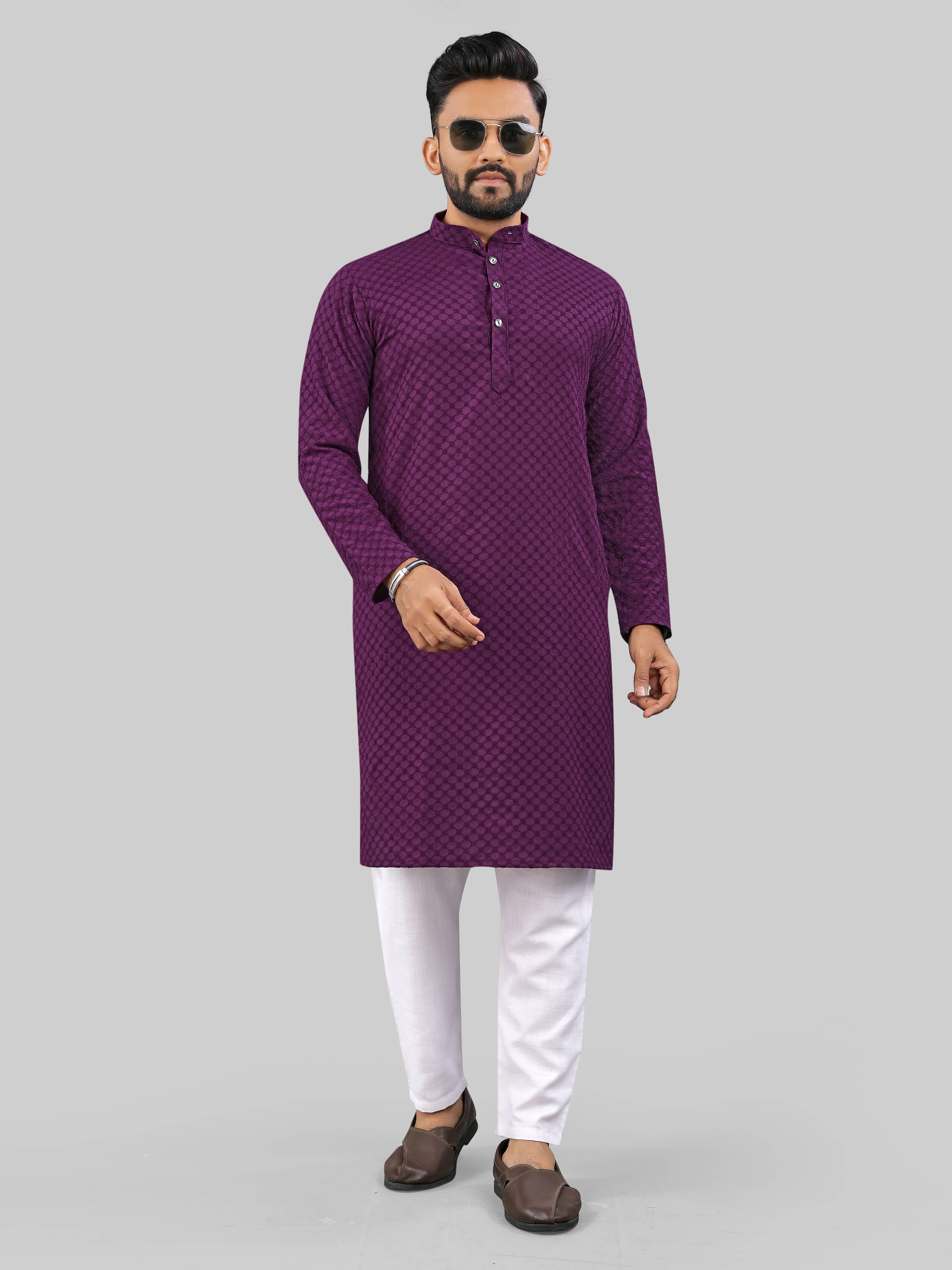     			KRIJET Purple Polyester Men's Regular Kurta ( Pack of 1 )