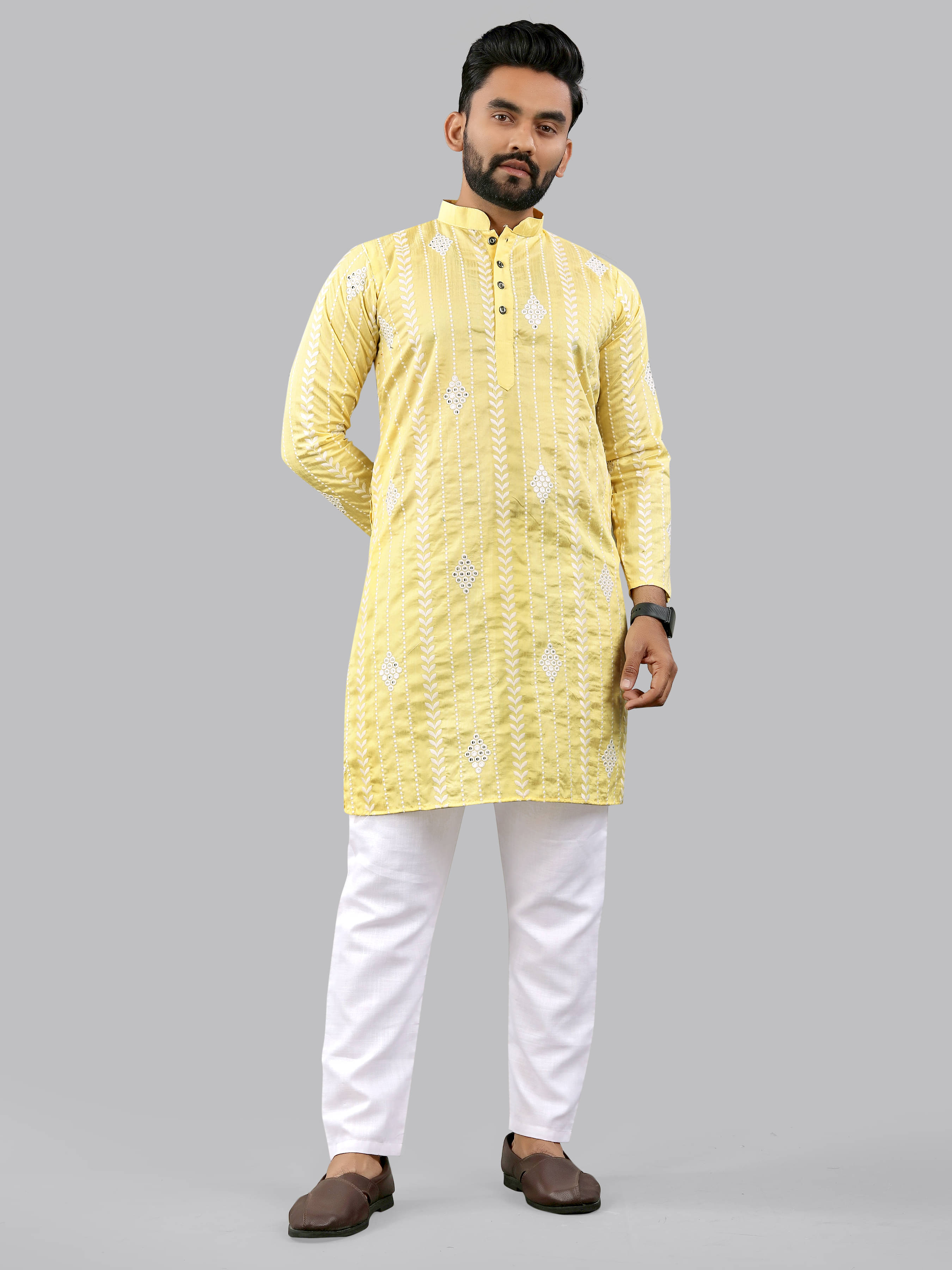     			KRIJET Yellow Cotton Men's Regular Kurta ( Pack of 1 )