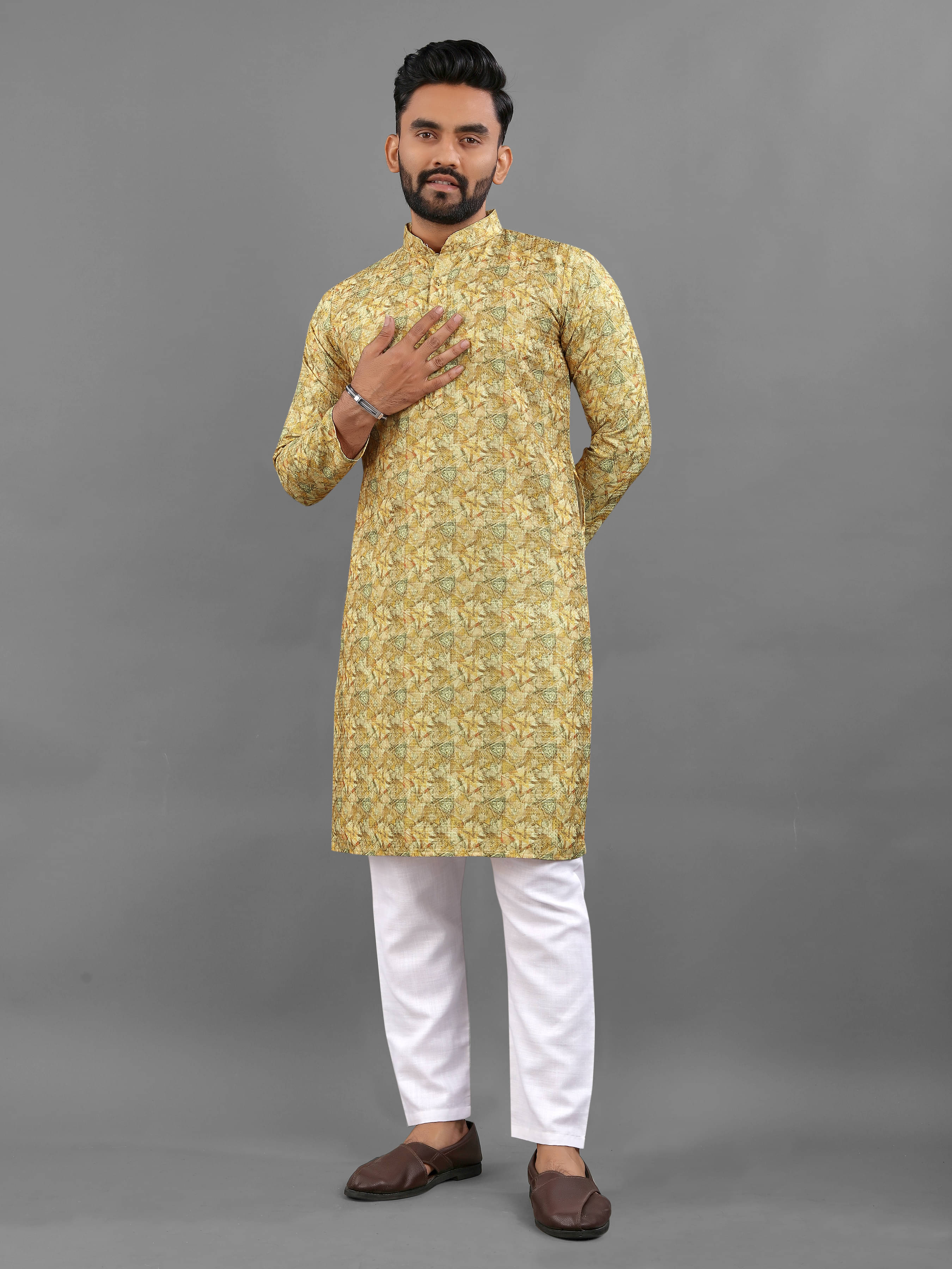     			KRIJET Yellow Cotton Men's Regular Kurta ( Pack of 1 )