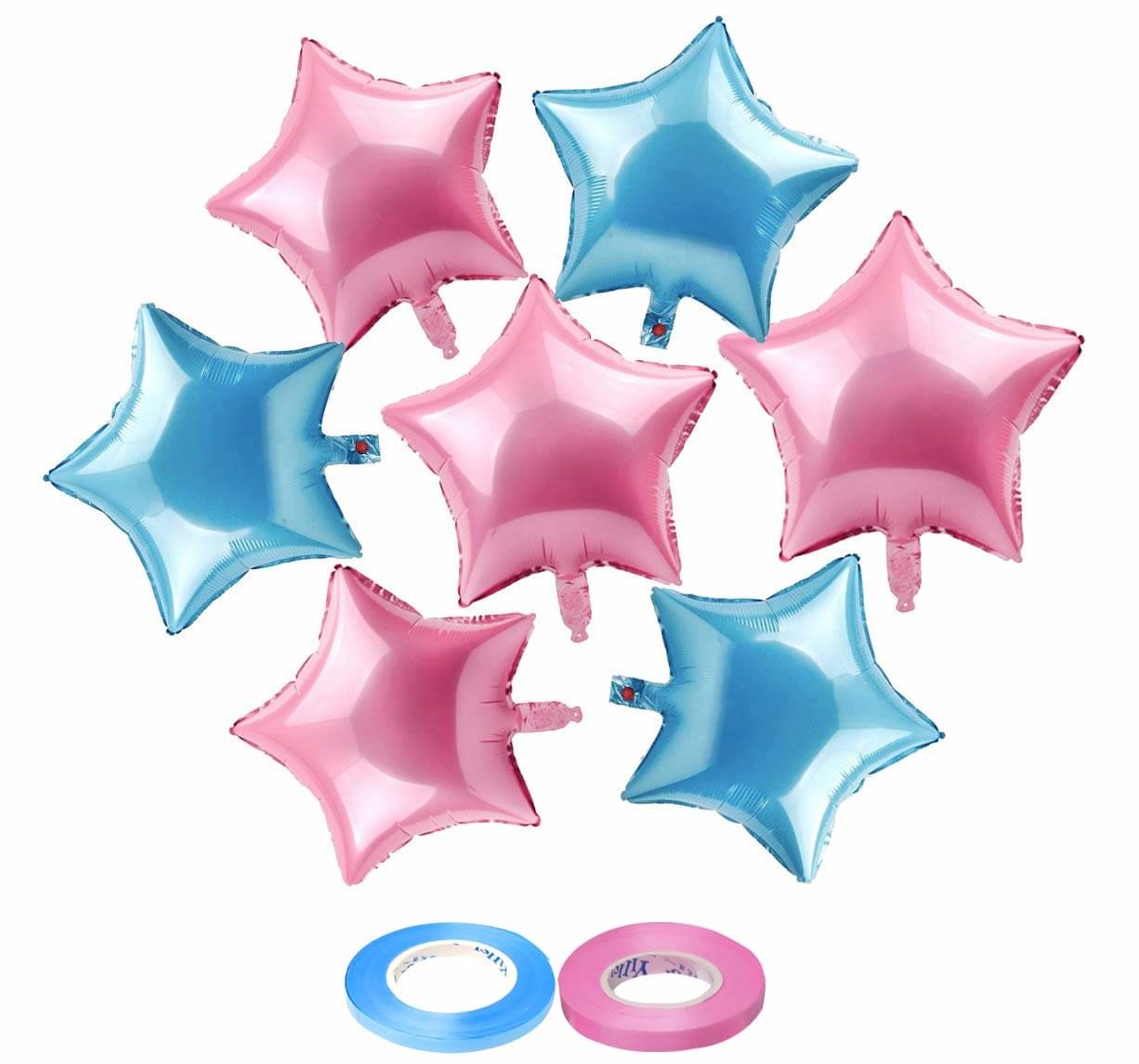 Large Size Foil Balloon Star Pink + Large Size Foil Balloon Blue + 2 Ribbon Pink, Blue Large Size Foil Balloon Star Pink + Large Size Foil Balloon Blue + 2 Ribbon Pink, Blue