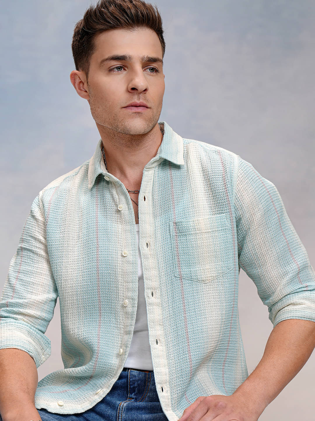 Locomotive 100% Cotton Relaxed Fit Striped Full Sleeves Men's Casual Shirt - Blue ( Pack of 1 ) Locomotive 100% Cotton Relaxed Fit Striped Full Sleeves Men's Casual Shirt - Blue ( Pack of 1 )