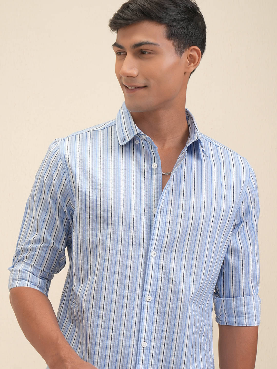 Locomotive Cotton Blend Regular Fit Striped Full Sleeves Men's Casual Shirt - Blue ( Pack of 1 ) Locomotive Cotton Blend Regular Fit Striped Full Sleeves Men's Casual Shirt - Blue ( Pack of 1 )