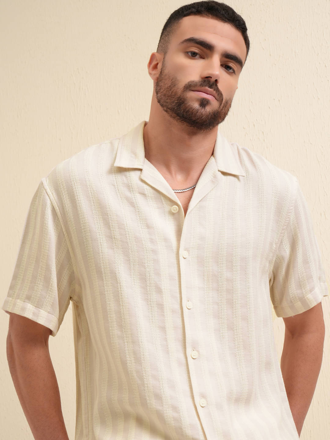    			Locomotive Cotton Blend Relaxed Fit Striped Half Sleeves Men's Casual Shirt - Pink ( Pack of 1 )