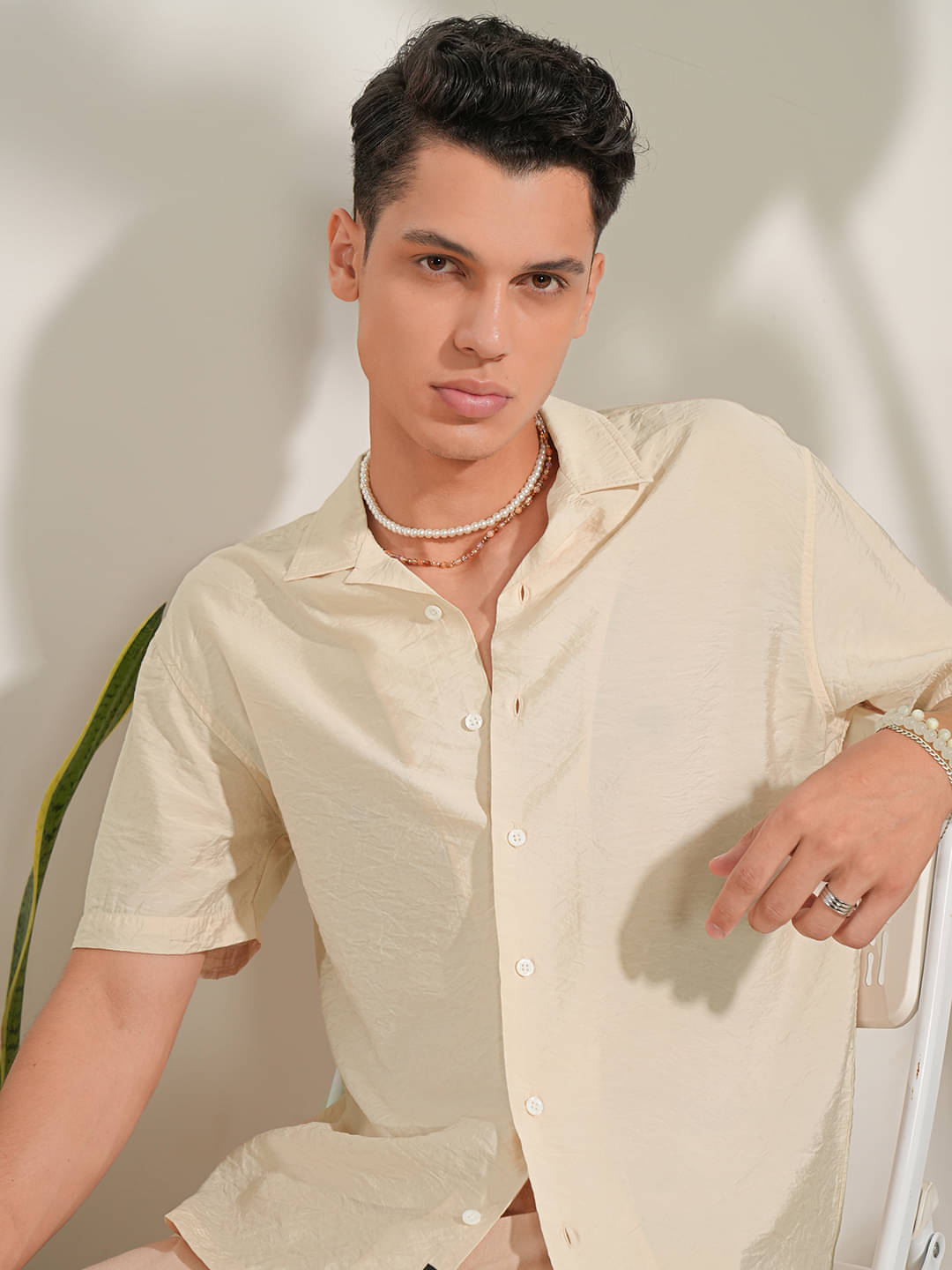     			Locomotive Viscose Relaxed Fit Solids Half Sleeves Men's Casual Shirt - Beige ( Pack of 1 )