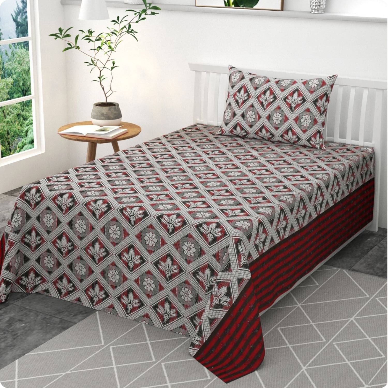 Mithan Silk 1 Single Bedsheet with 1 Pillow Cover ( Grey ) Mithan Silk 1 Single Bedsheet with 1 Pillow Cover ( Grey )