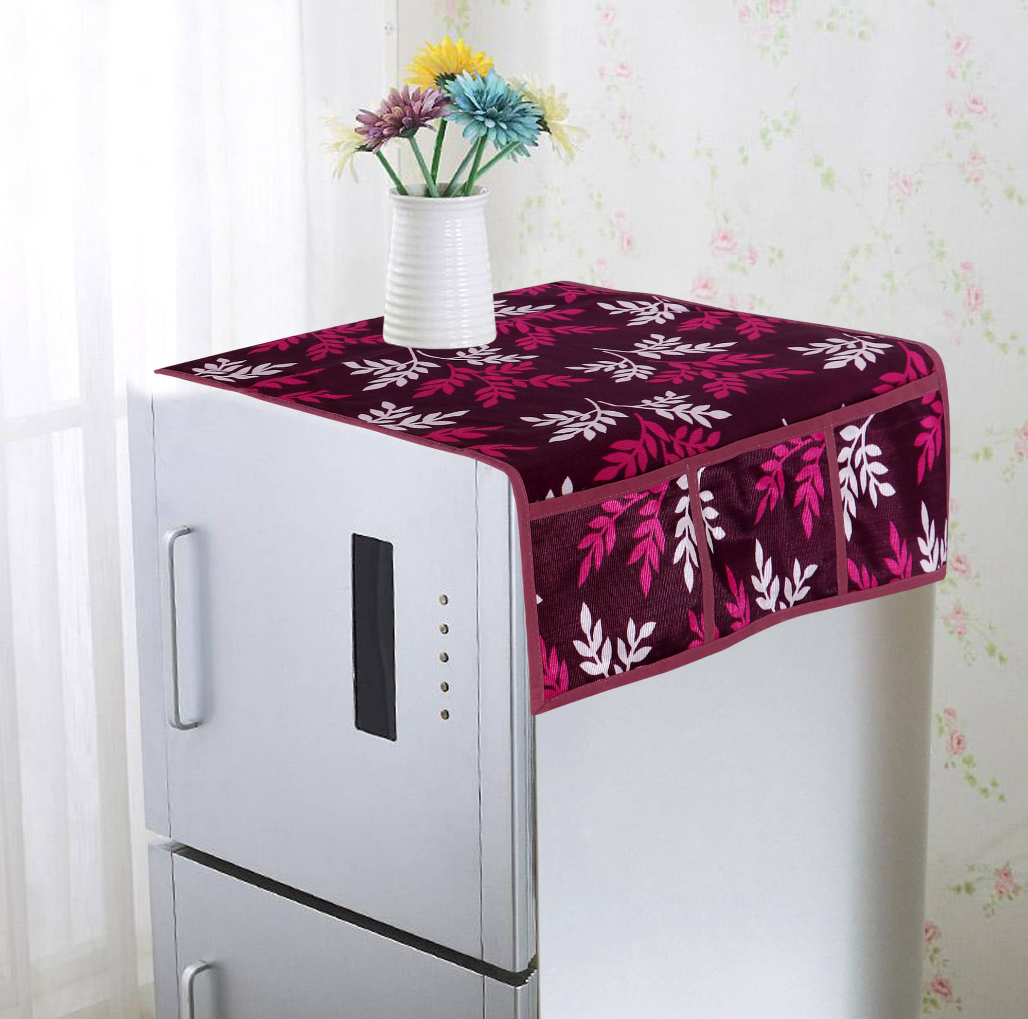 Omkar Manufacturers Polyester Floral Printed Top Cover ( 99 54 ) Pack of 1 - Red Omkar Manufacturers Polyester Floral Printed Top Cover ( 99 54 ) Pack of 1 - Red