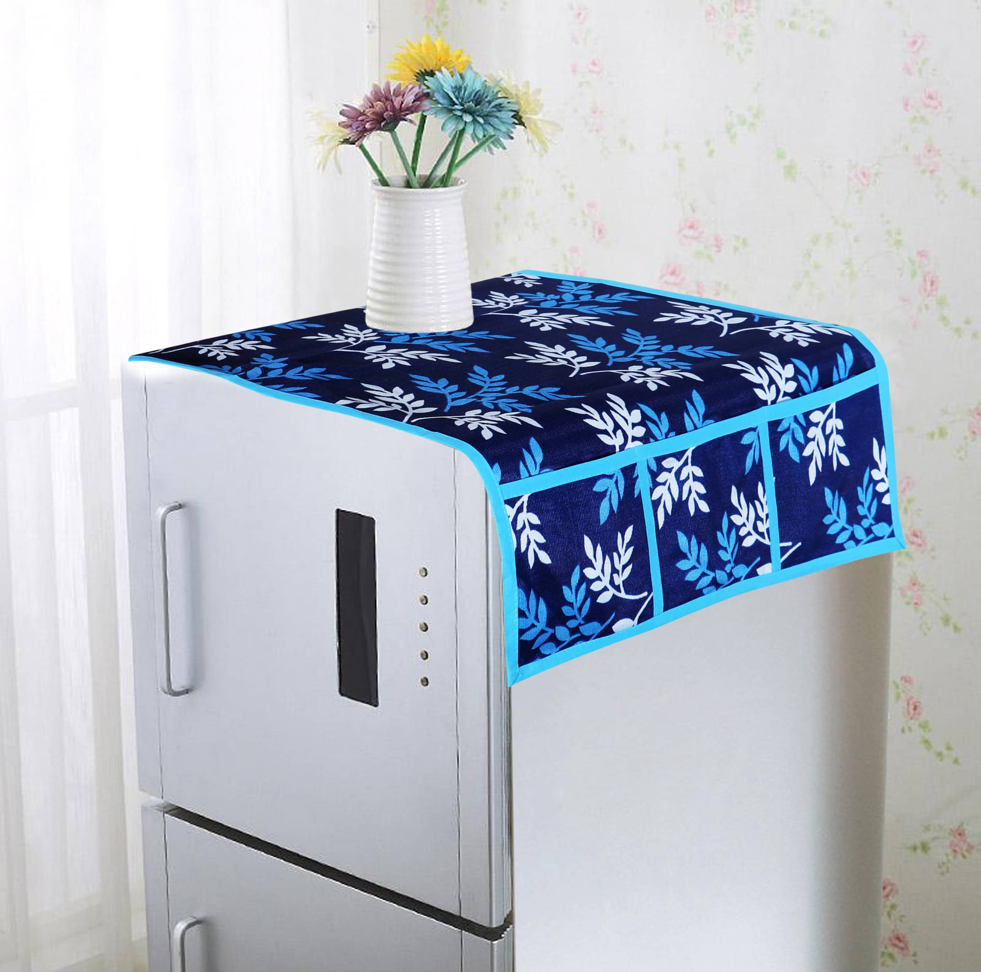     			Omkar Manufacturers Polyester Floral Printed Top Cover ( 99 54 ) Pack of 1 - Blue