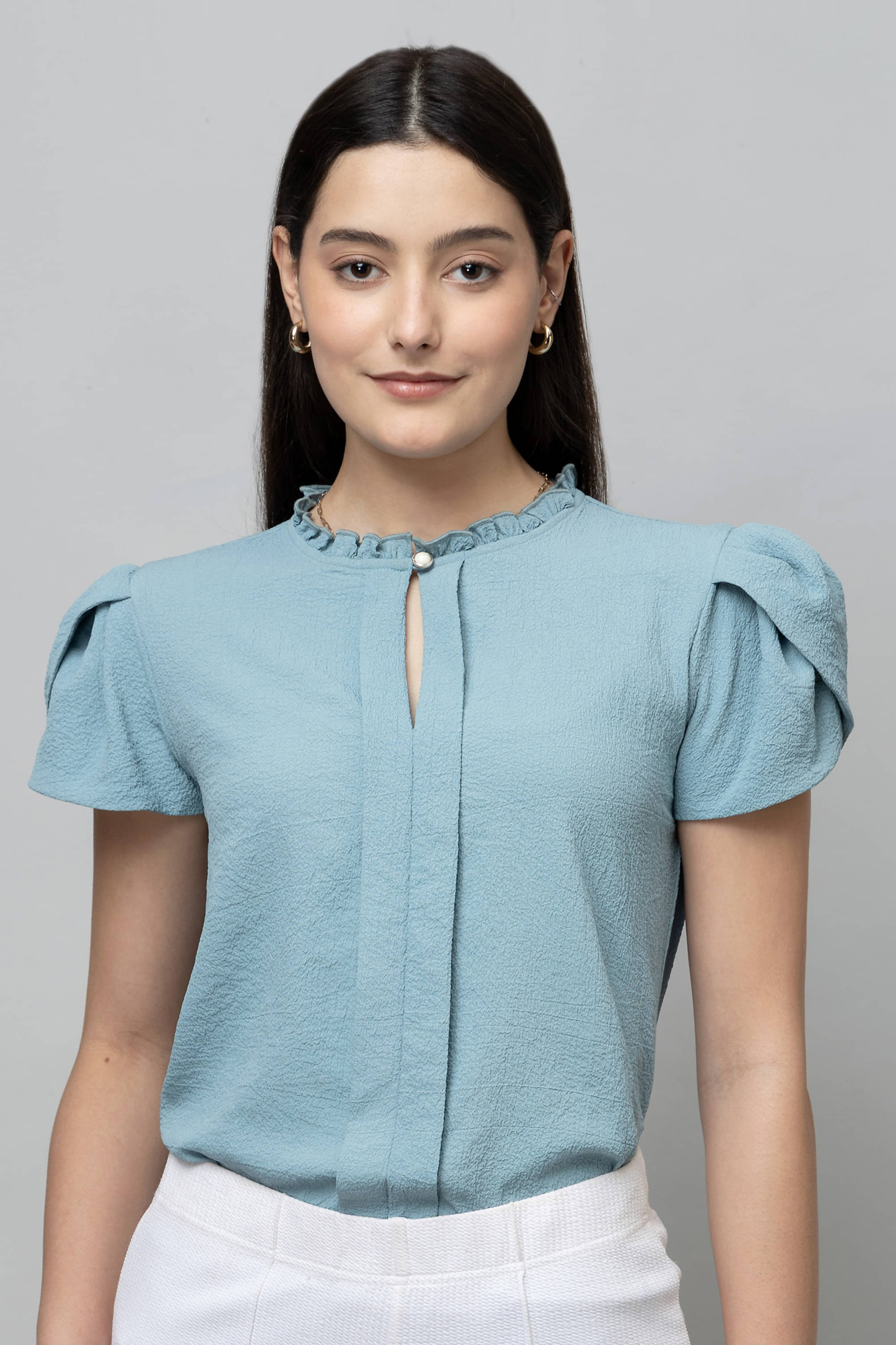 Purys Women's Satin Regular Top ( Blue ) Purys Women's Satin Regular Top ( Blue )