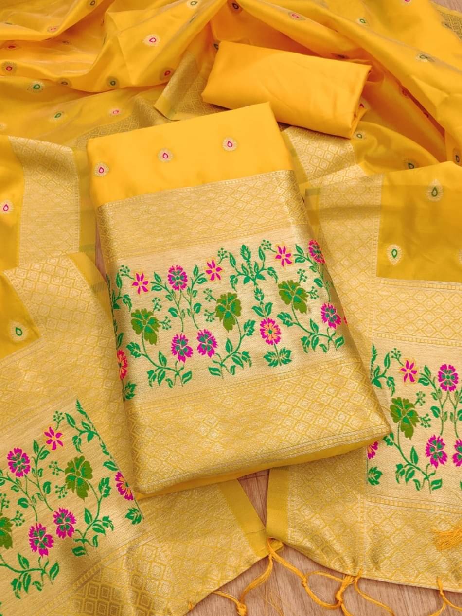Rangtulika Ethnics Women Banarasi Unstitched Dress Material ( Yellow )     			Rangtulika Ethnics Women Banarasi Unstitched Dress Material ( Yellow )