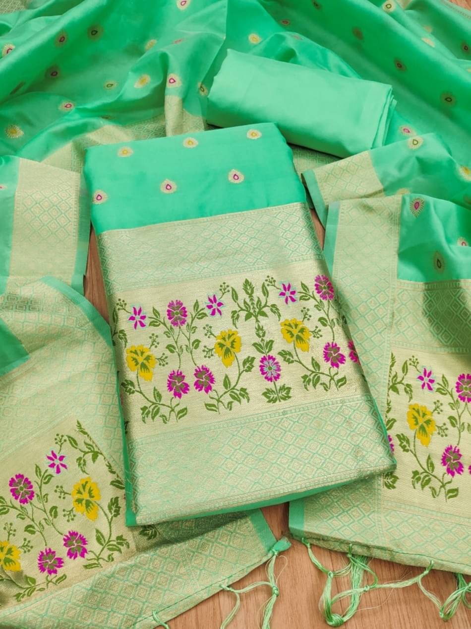 Rangtulika Ethnics Women Banarasi Unstitched Dress Material ( Sea Green )     			Rangtulika Ethnics Women Banarasi Unstitched Dress Material ( Sea Green )