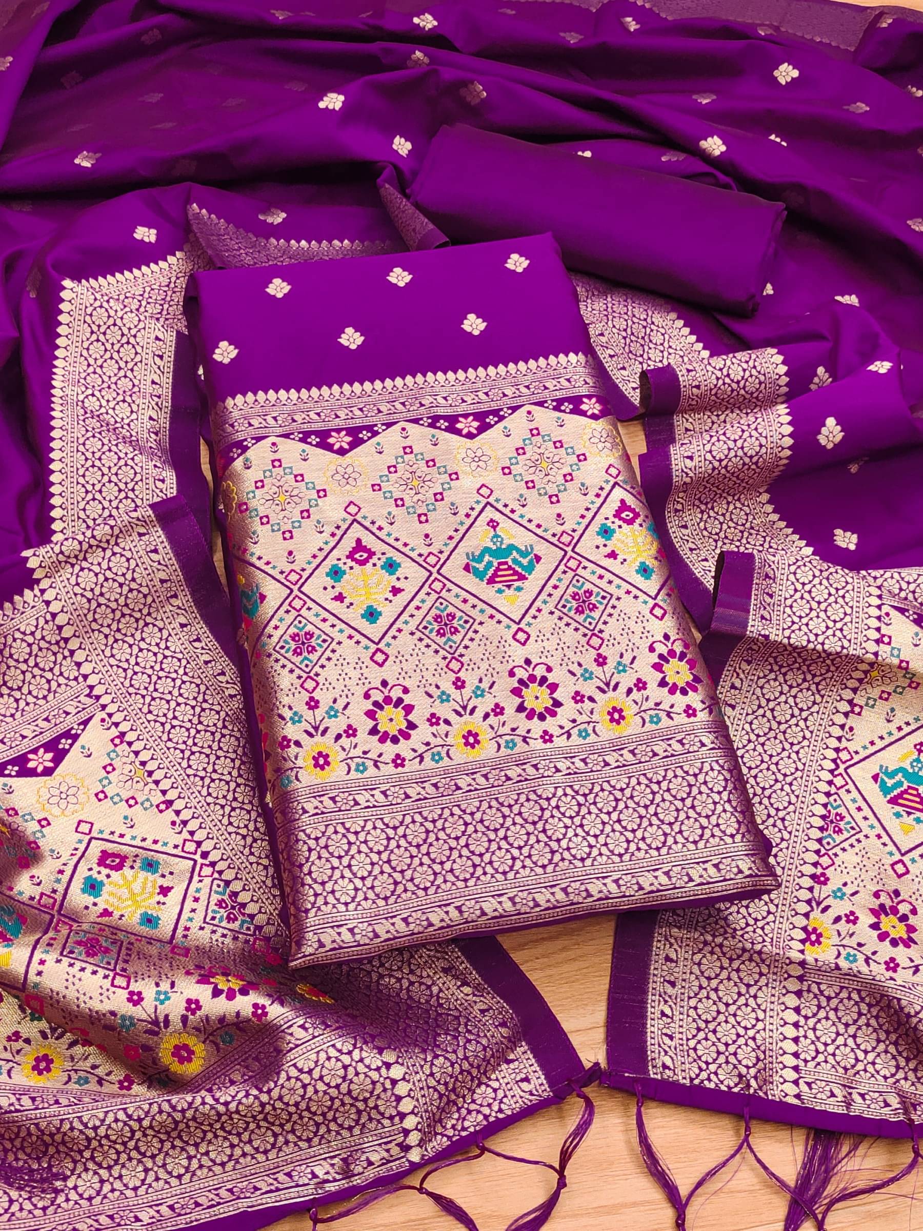Rangtulika Ethnics Women Banarasi Unstitched Dress Material ( Purple )     			Rangtulika Ethnics Women Banarasi Unstitched Dress Material ( Purple )