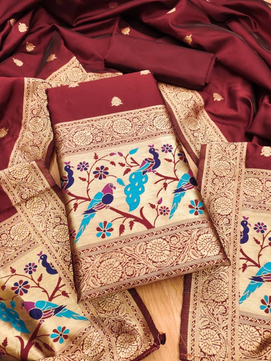 Rangtulika Ethnics Women Banarasi Unstitched Dress Material ( Maroon ) Rangtulika Ethnics Women Banarasi Unstitched Dress Material ( Maroon )