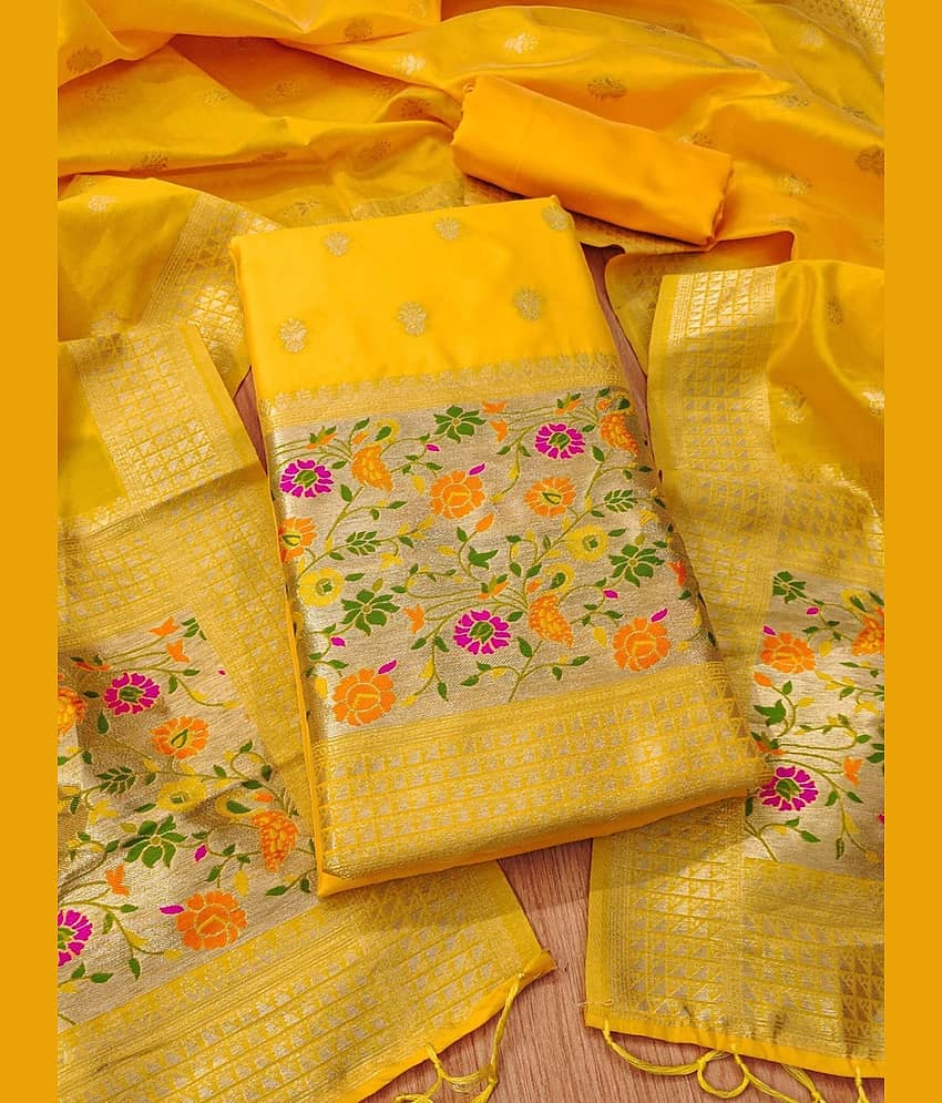 Rangtulika Ethnics Women Banarasi Unstitched Dress Material ( Yellow ) - Unstitched Fabrics | Buy online on ZillyBuy