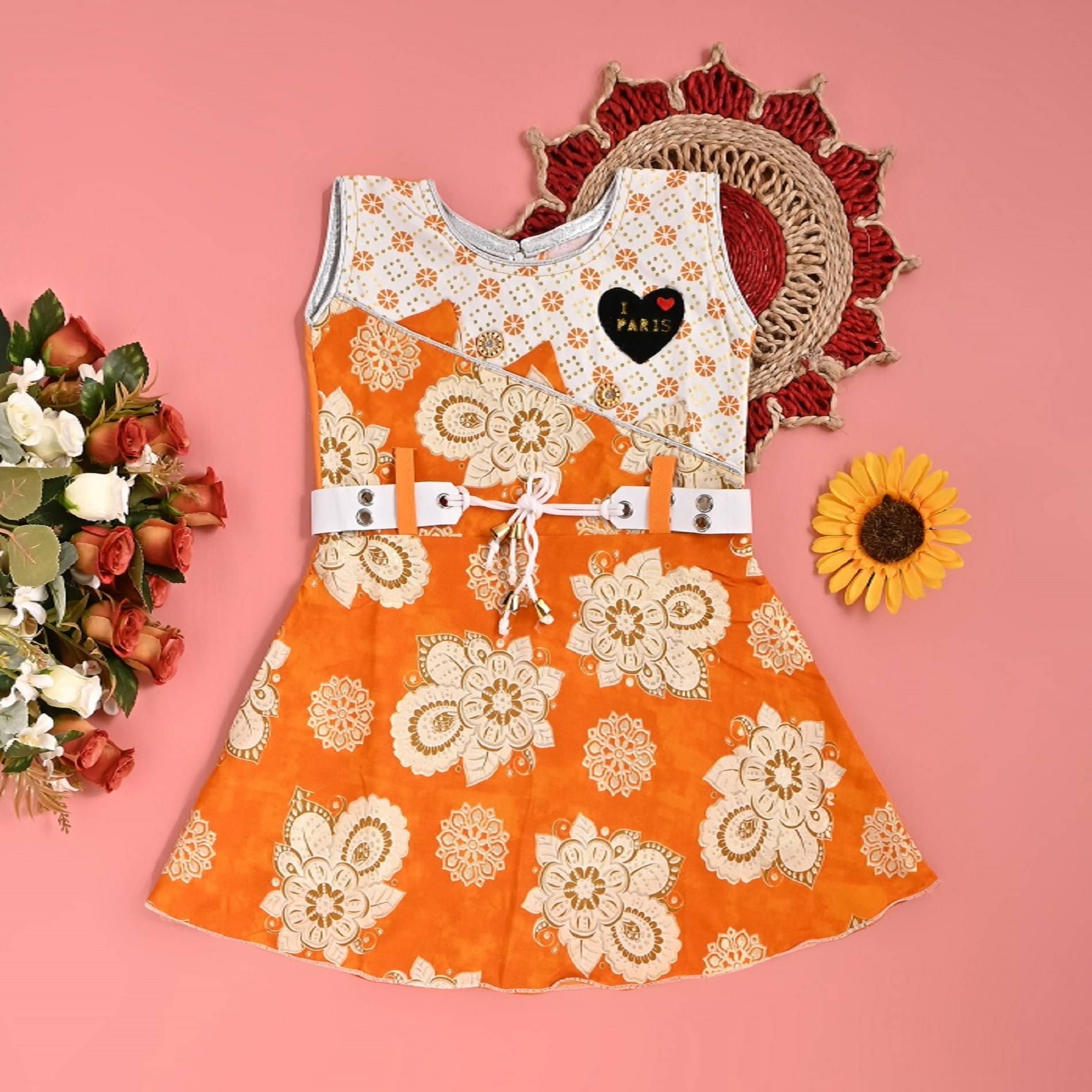     			STE COLLECTION Cotton Blend Frock For Girls ( Pack of 1 , Orange )