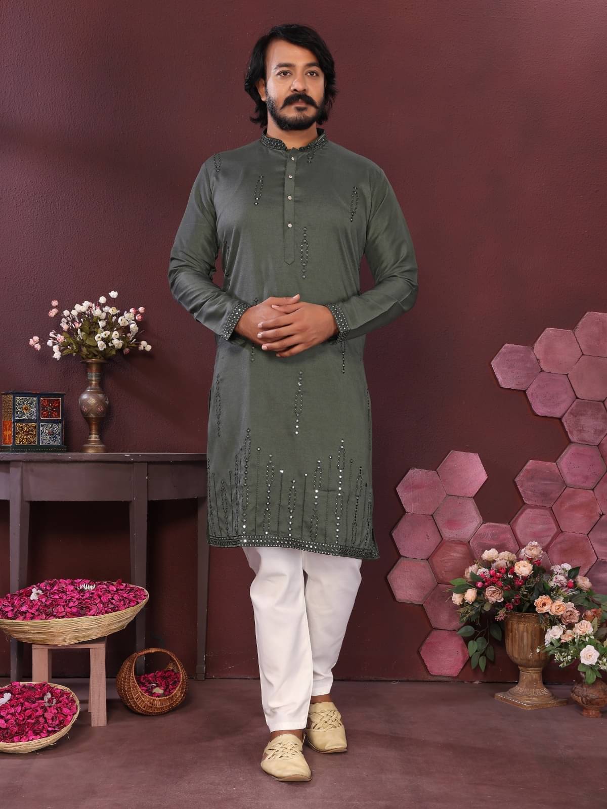 Shree Ganesh Creation Grey Silk Men's Regular Kurta ( Pack of 1 ) Shree Ganesh Creation Grey Silk Men's Regular Kurta ( Pack of 1 )