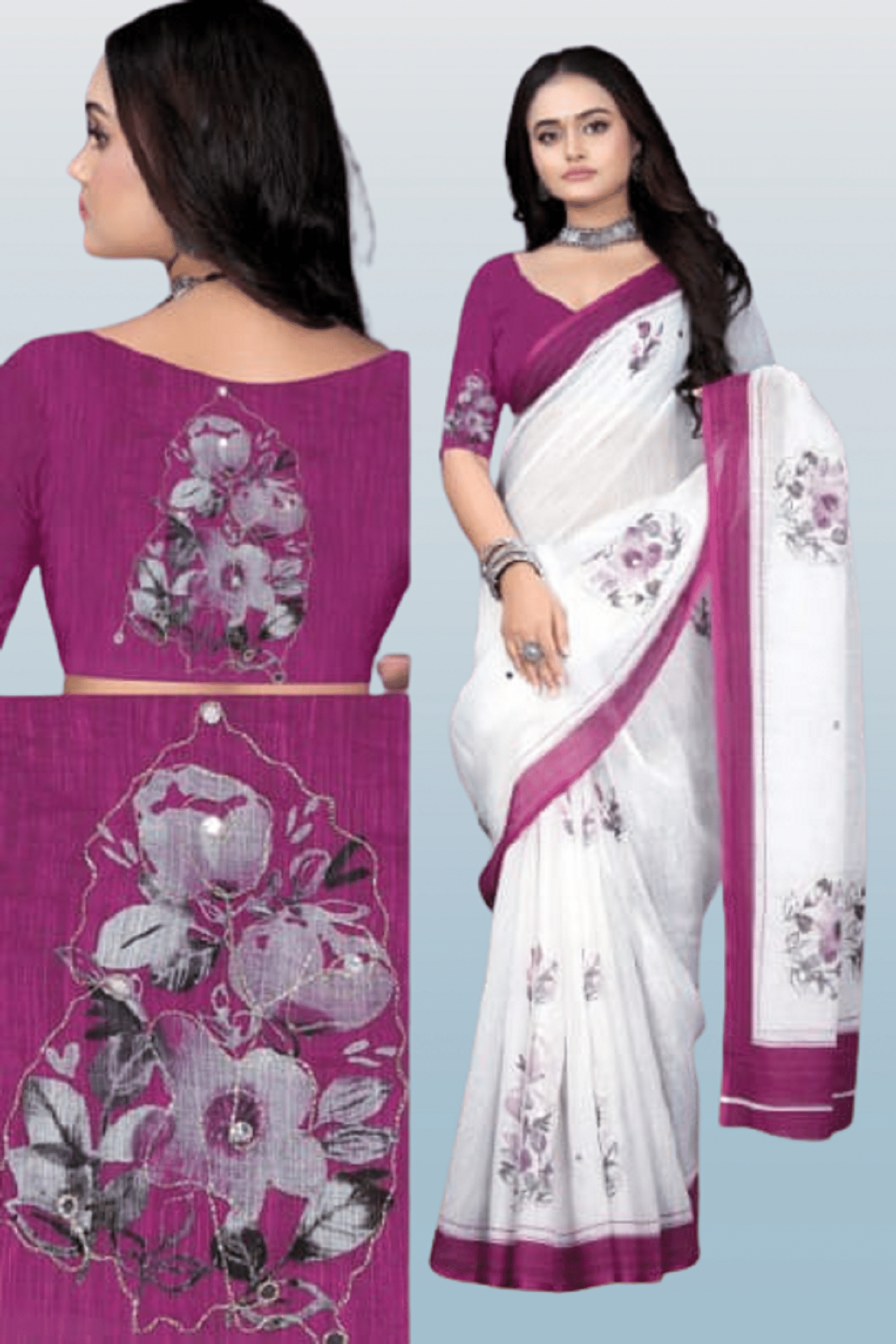 Sundhaji Trends Linen Printed Saree With Unstitched Blouse Piece ( Magenta ) Sundhaji Trends Linen Printed Saree With Unstitched Blouse Piece ( Magenta )