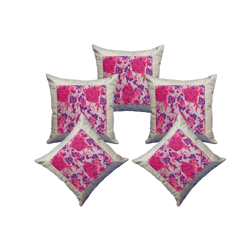 ATHNICX Set of 5 Jacquard Floral Square Cushion Cover (40X40)cm - Multicolor ATHNICX Set of 5 Jacquard Floral Square Cushion Cover (40X40)cm - Multicolor