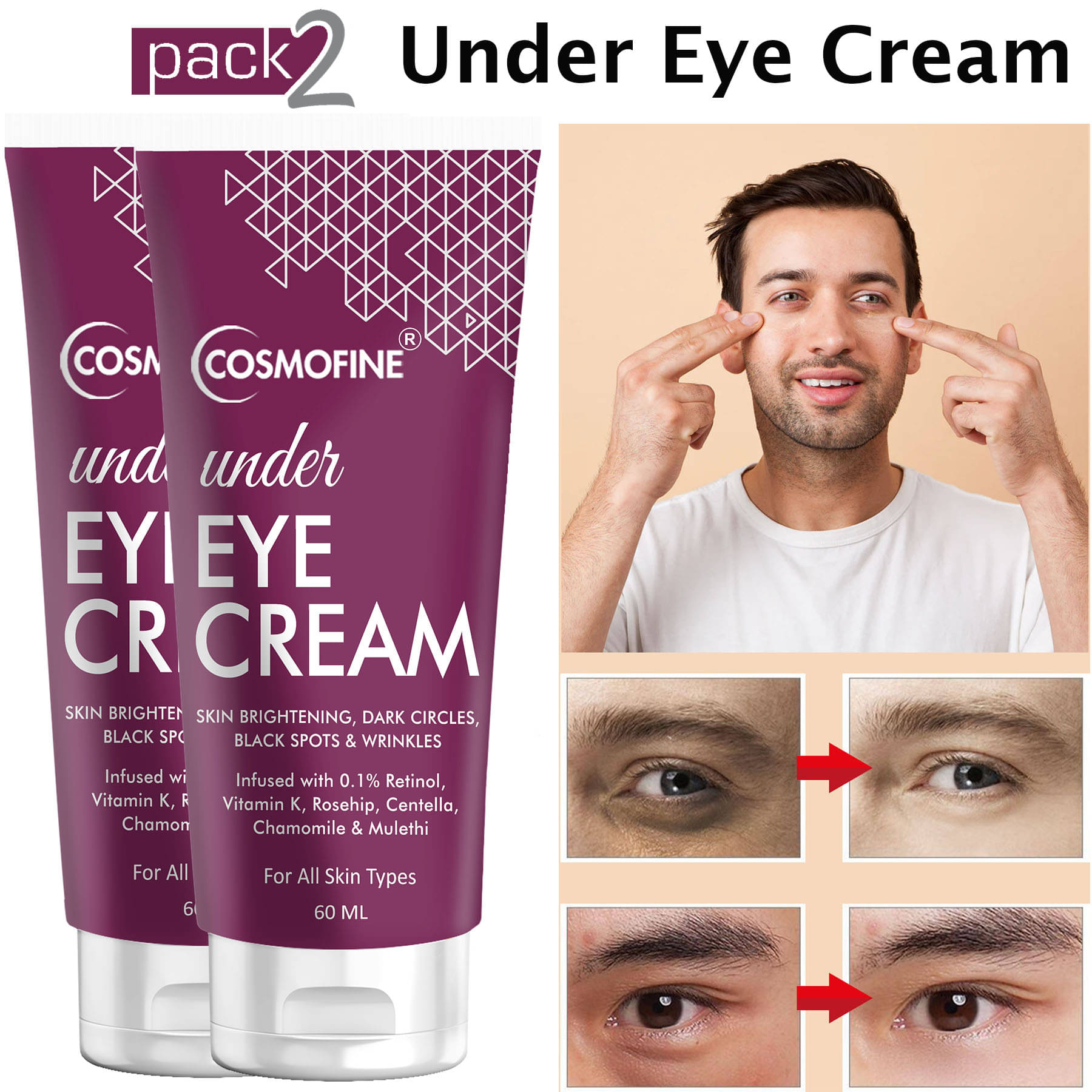COSMOFINE Under Eye Cream Dark Circle Remover Cream Eye Mask 120 mL Pack of 2 COSMOFINE Under Eye Cream Dark Circle Remover Cream Eye Mask 120 mL Pack of 2